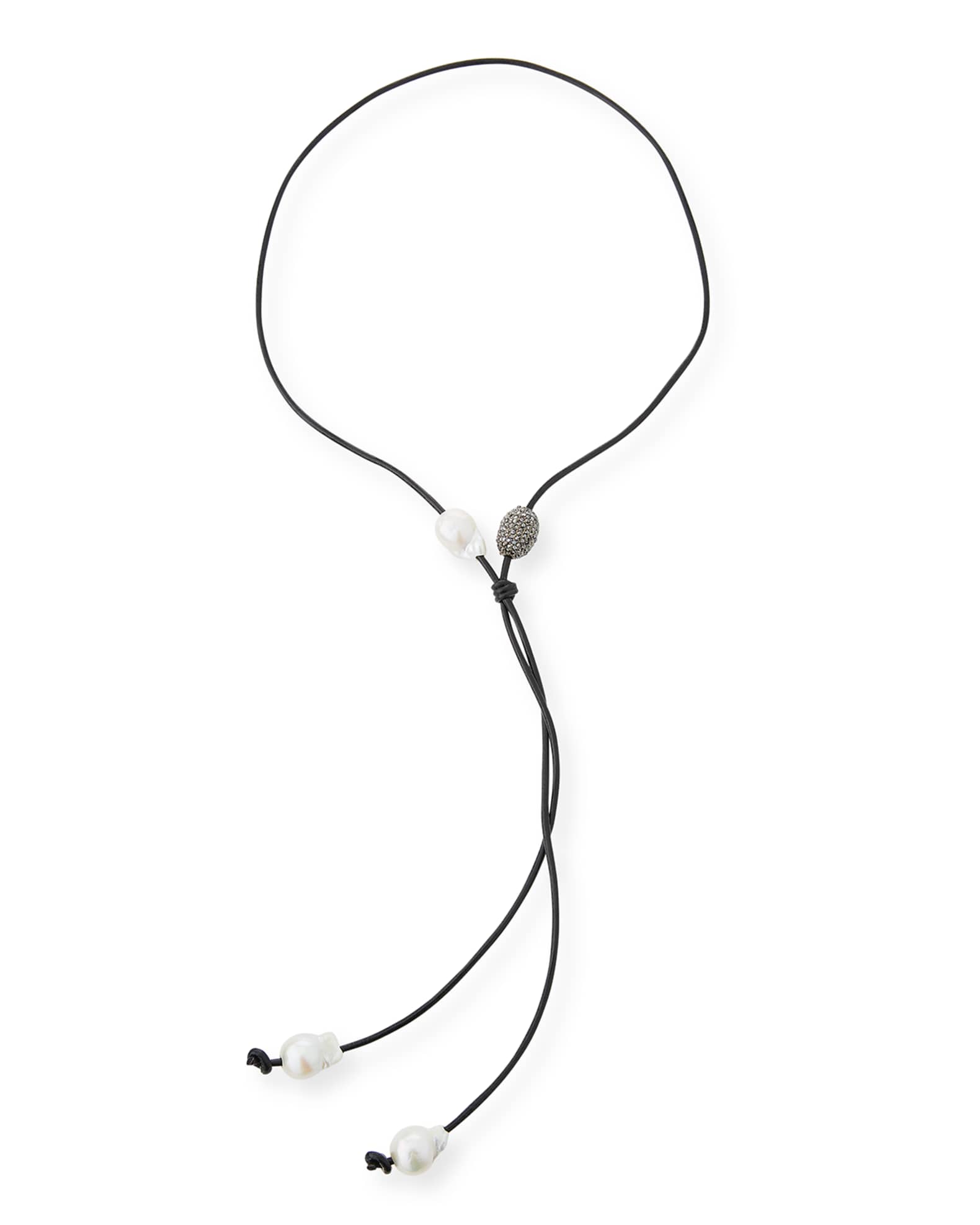 Baroque Pearl Leather Lariat Necklace 0