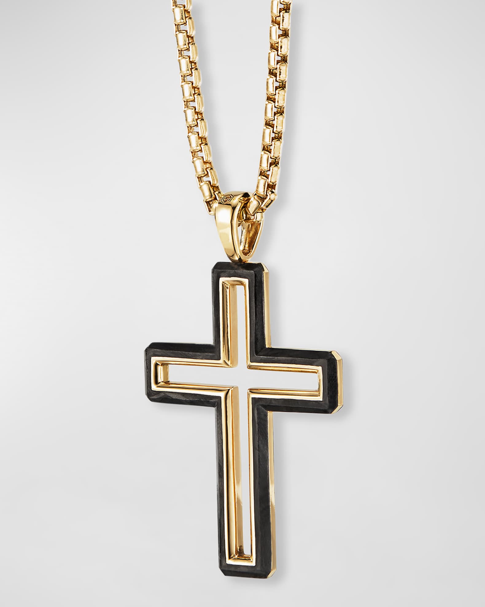 Men's Forged Carbon Cross Pendant in 18K Gold, 37mm 1