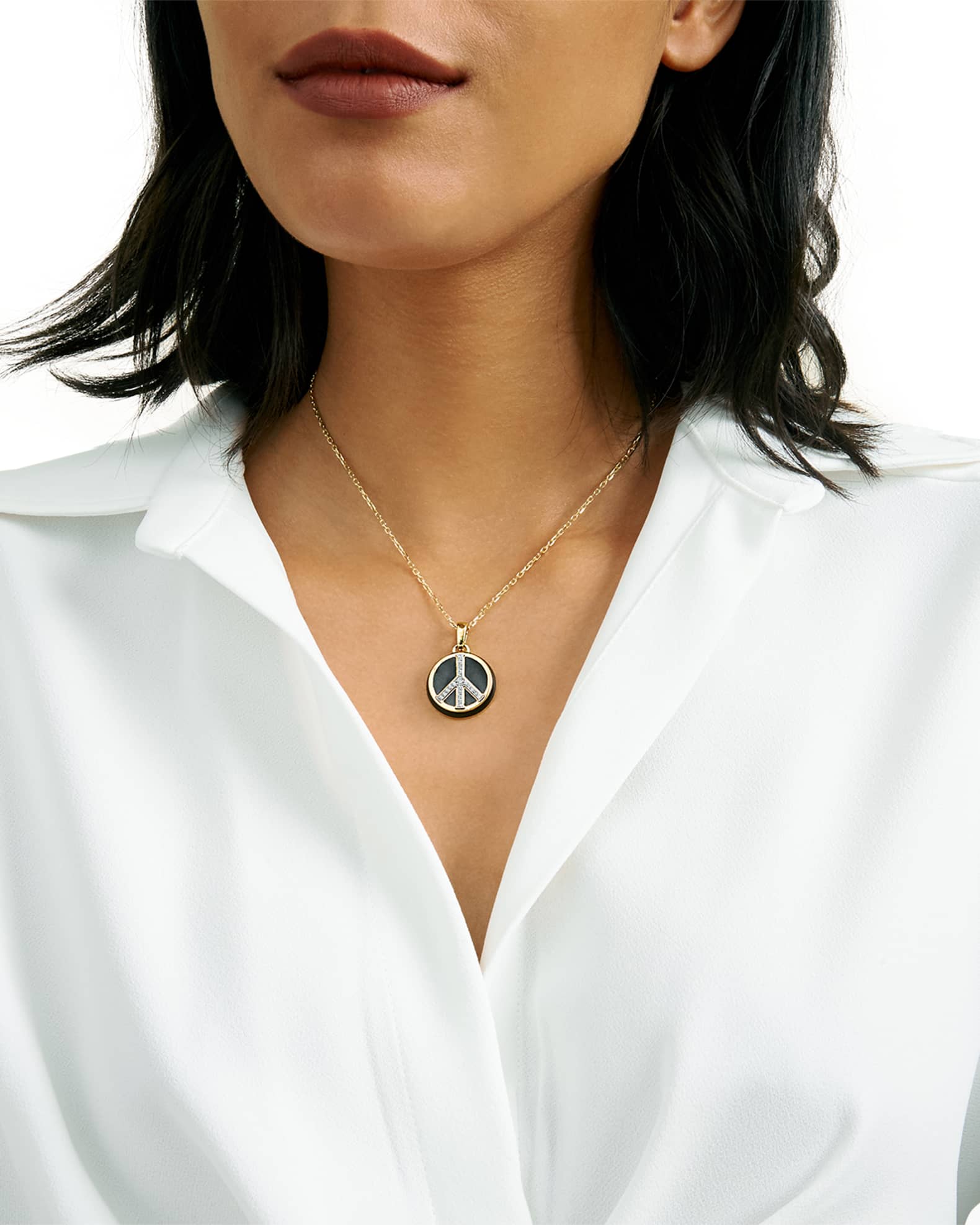 18K Gold Peace Pendant Necklace w/ Diamonds 1