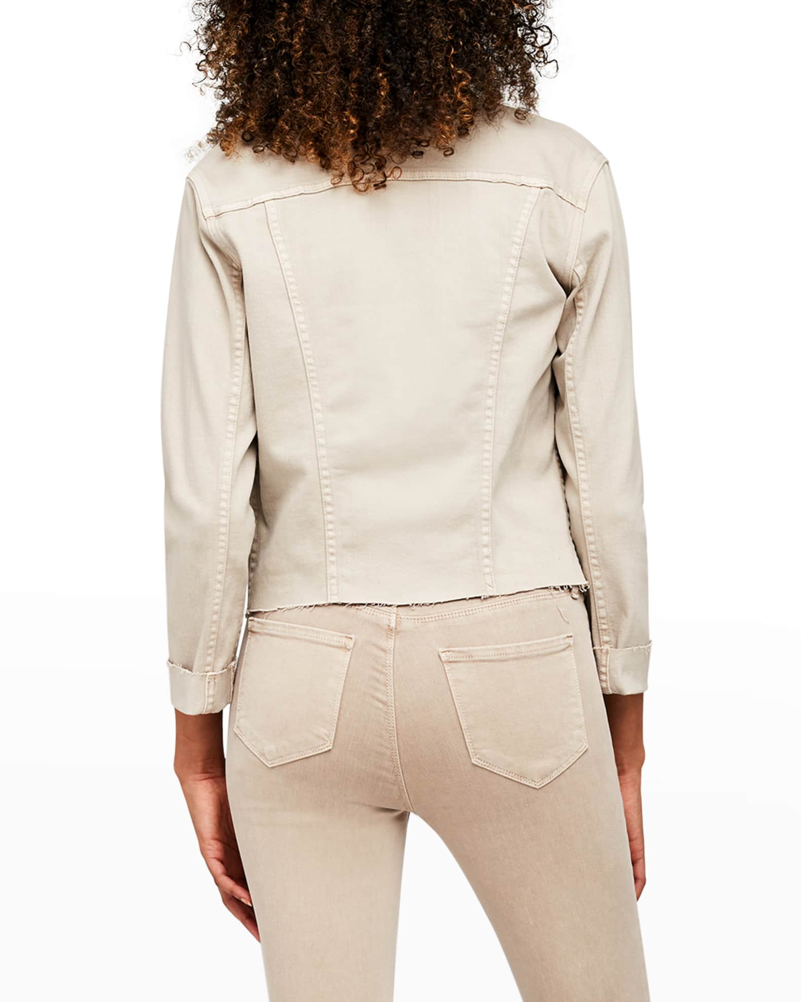 L'Agence Janelle Slim Cropped Jean Jacket with Raw Hem | Neiman Marcus
