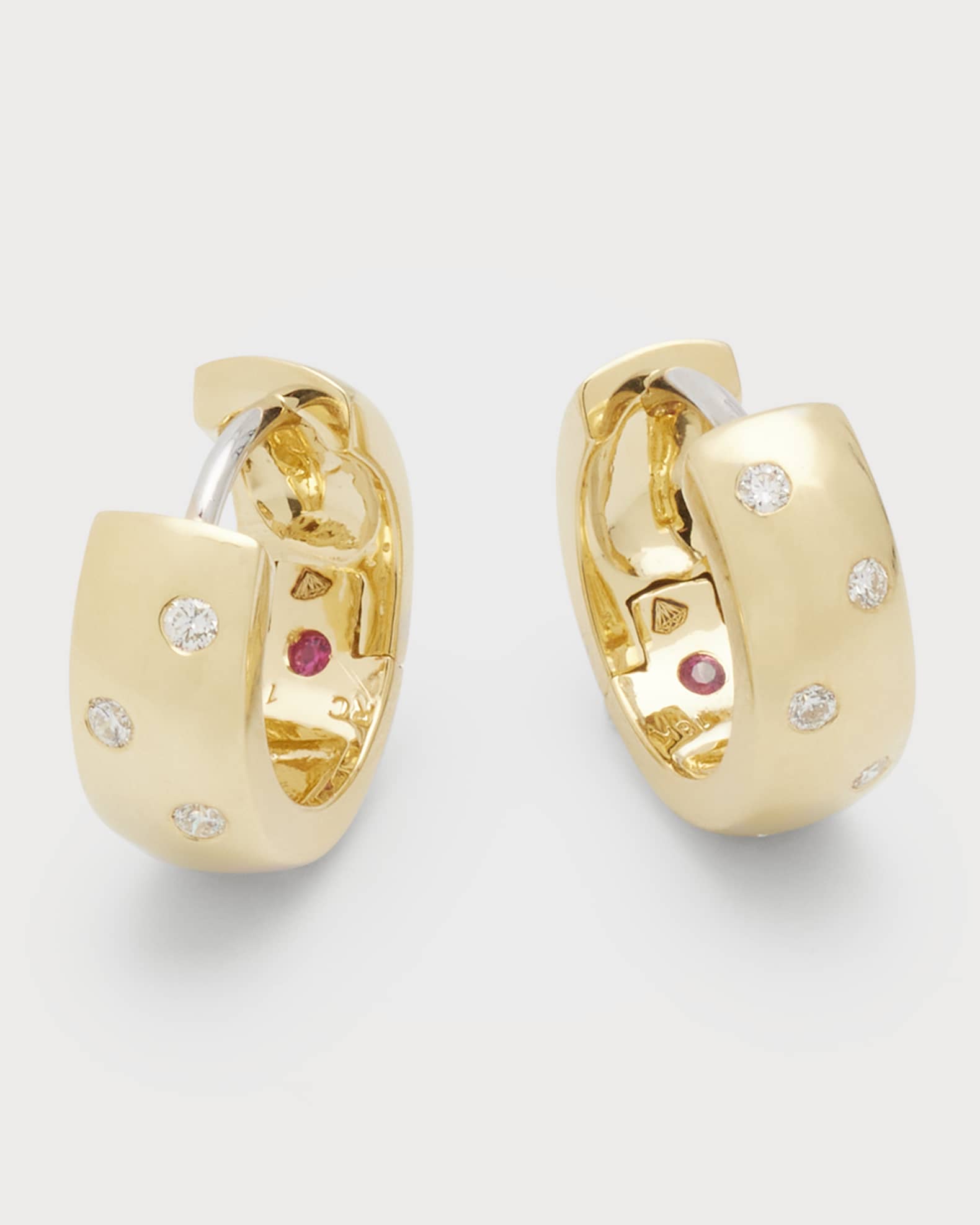 Roberto Coin 18k Yellow/White Gold Diamond Huggie Hoop Earrings