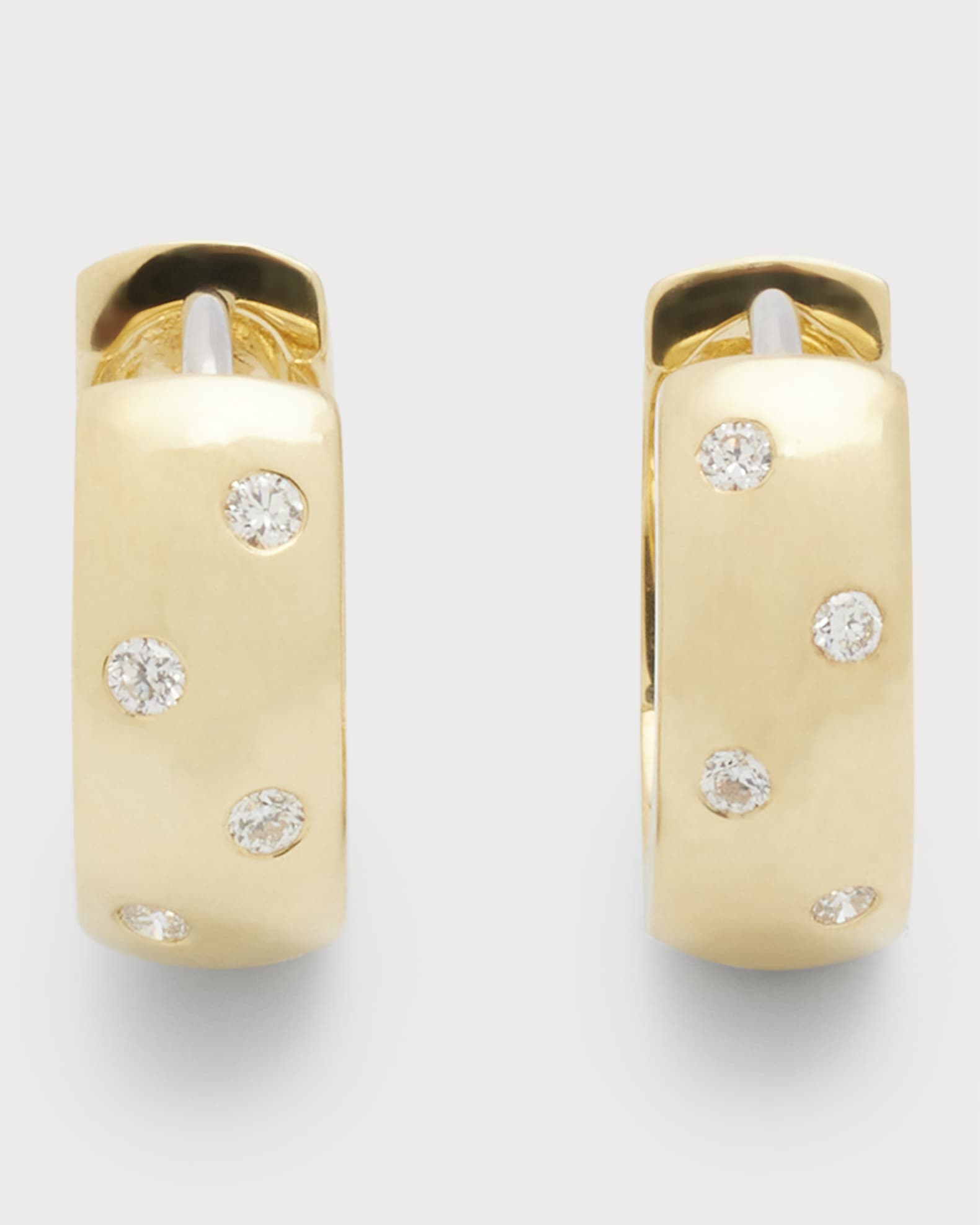 18k Yellow/White Gold Diamond Huggie Hoop Earrings 0