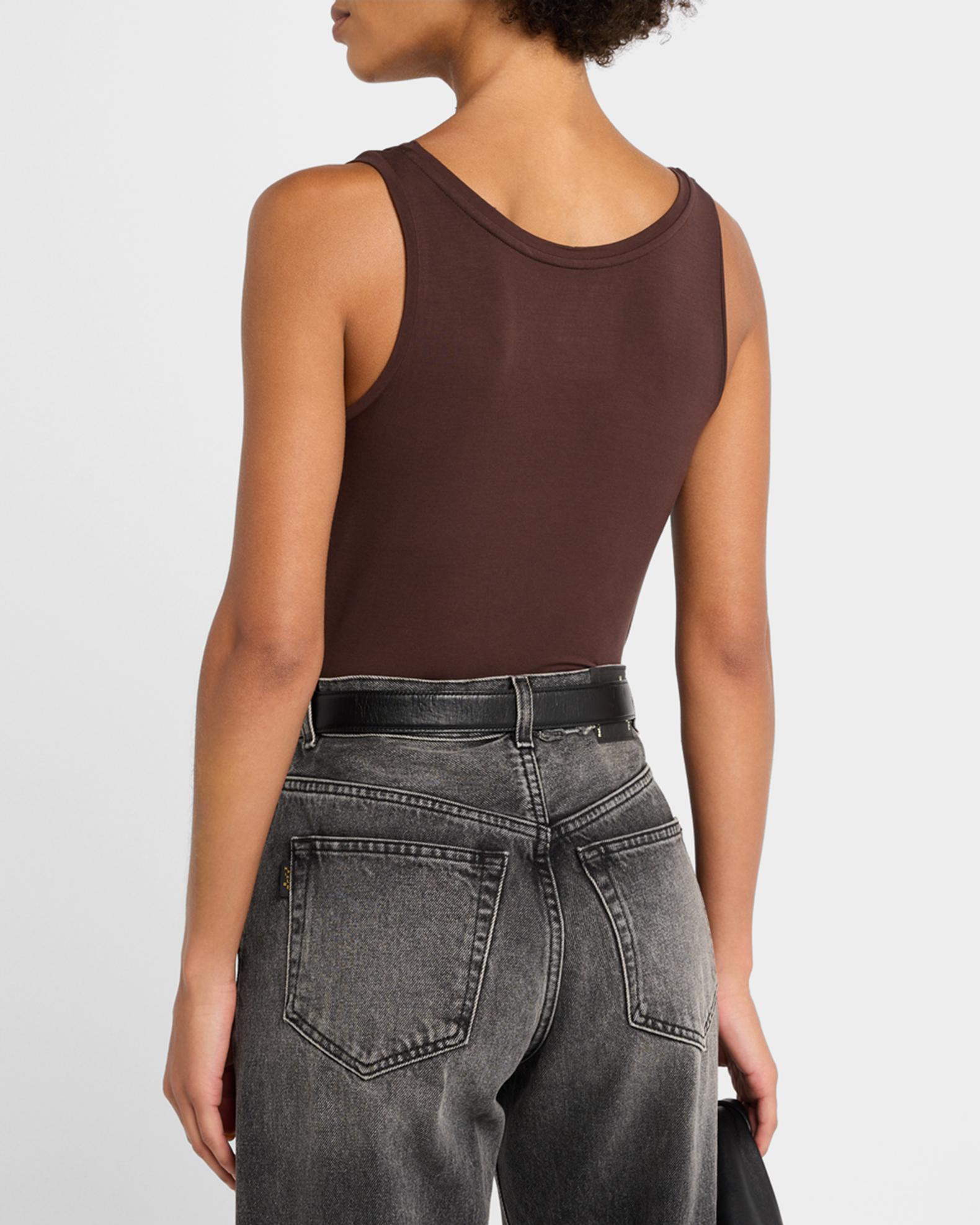 Black Majestic Filatures Leather Scoop Neck Tee