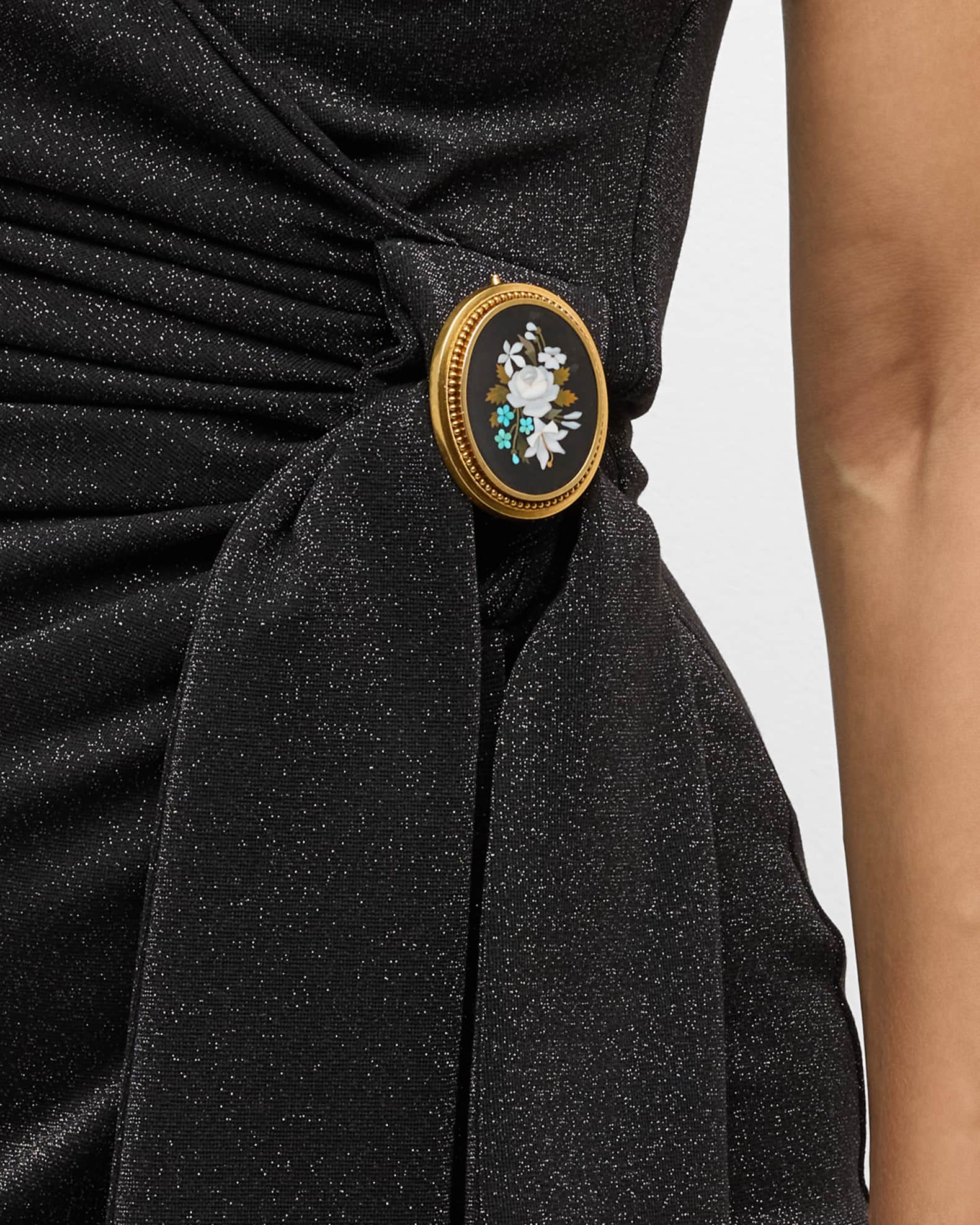 Estate Victorian 18K Gold Pietra Dura Brooch 1