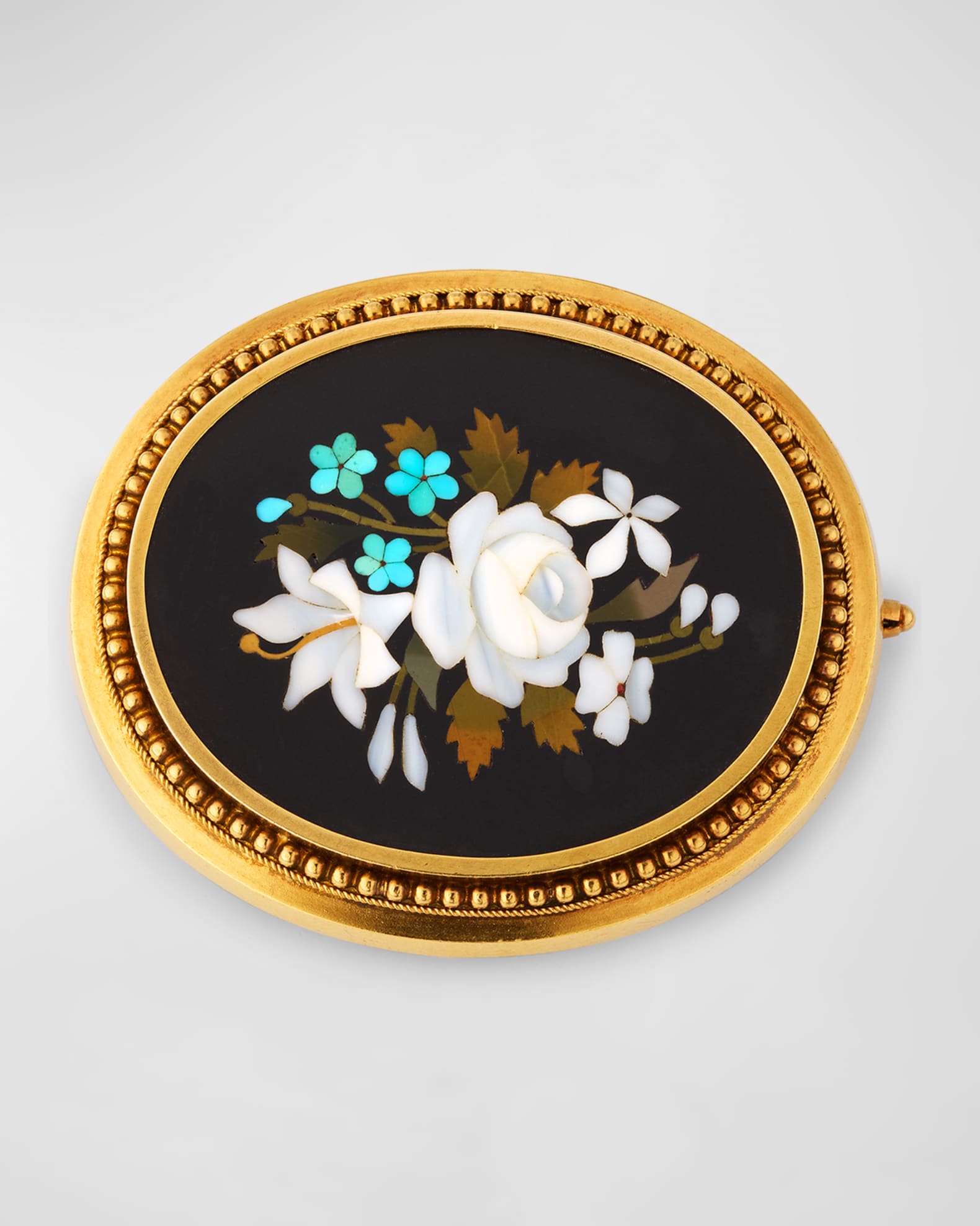 Estate Victorian 18K Gold Pietra Dura Brooch 0