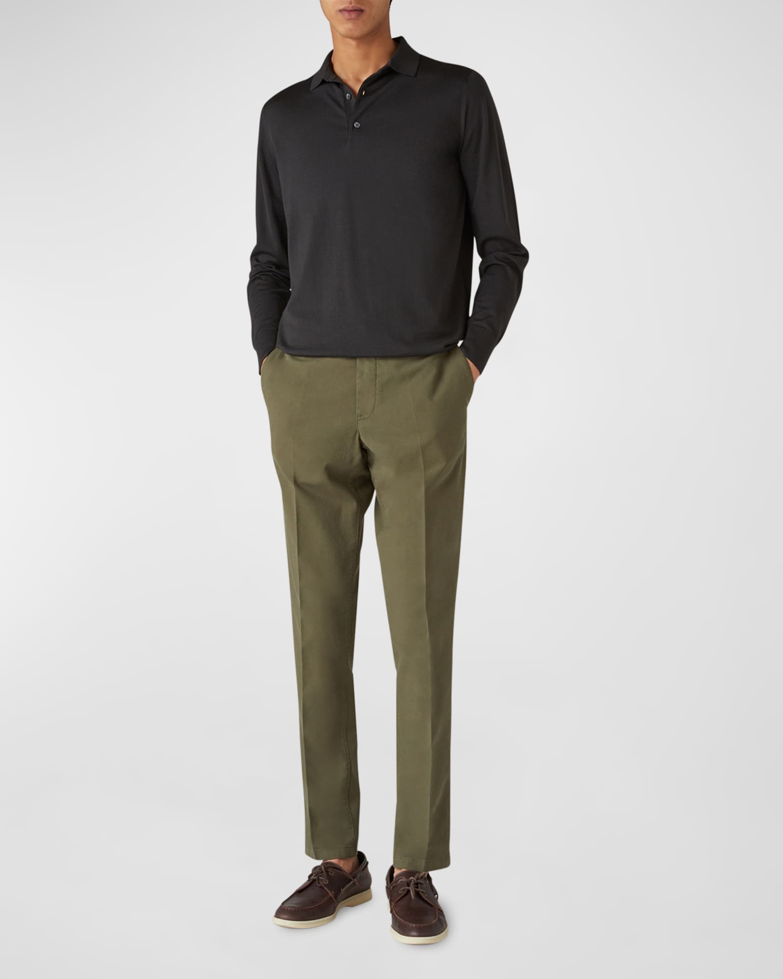 Loro Piana Men's Long-Sleeve Wool Polo Shirt | Neiman Marcus