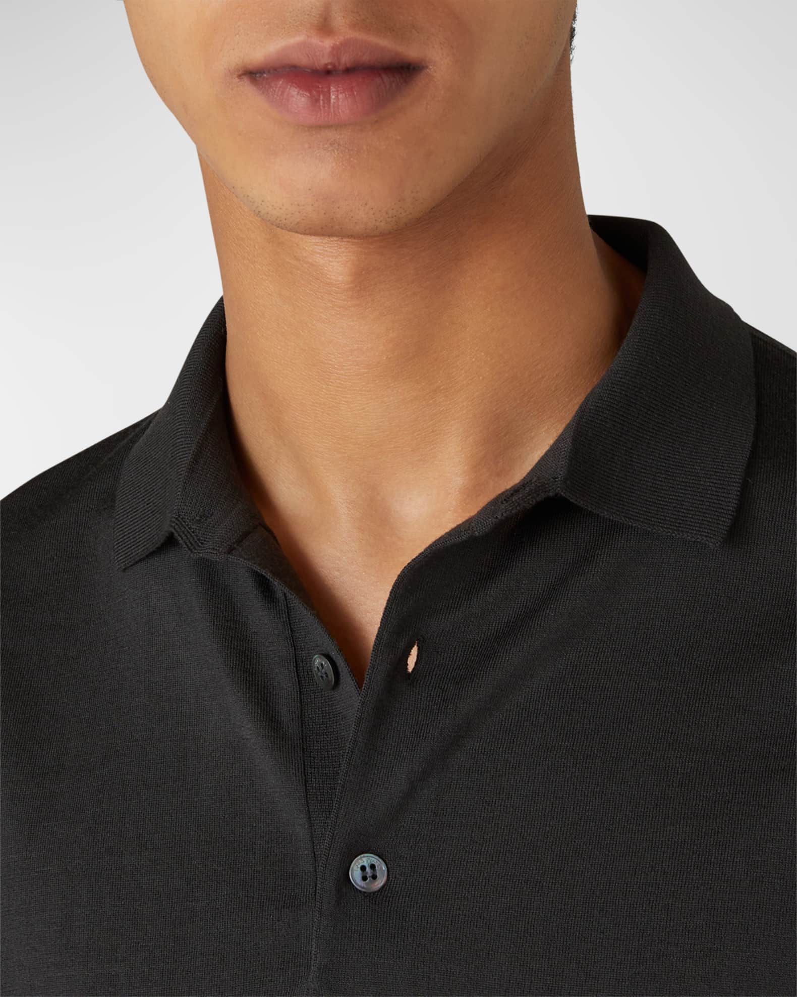 Loro Piana Men's Long-Sleeve Wool Polo Shirt | Neiman Marcus