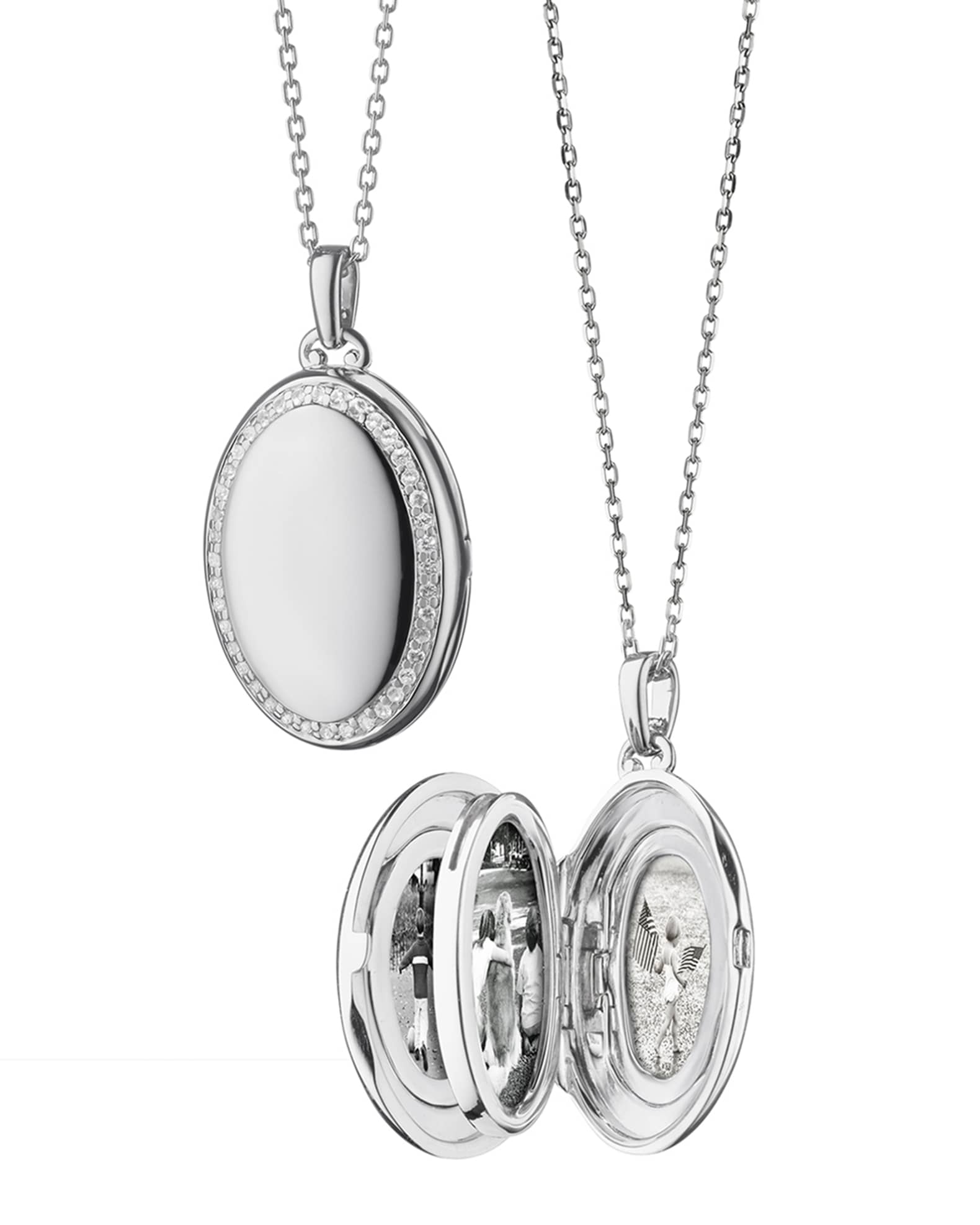 Sterling Silver Midi 4-Image Locket Necklace with White Sapphires, 32" 0
