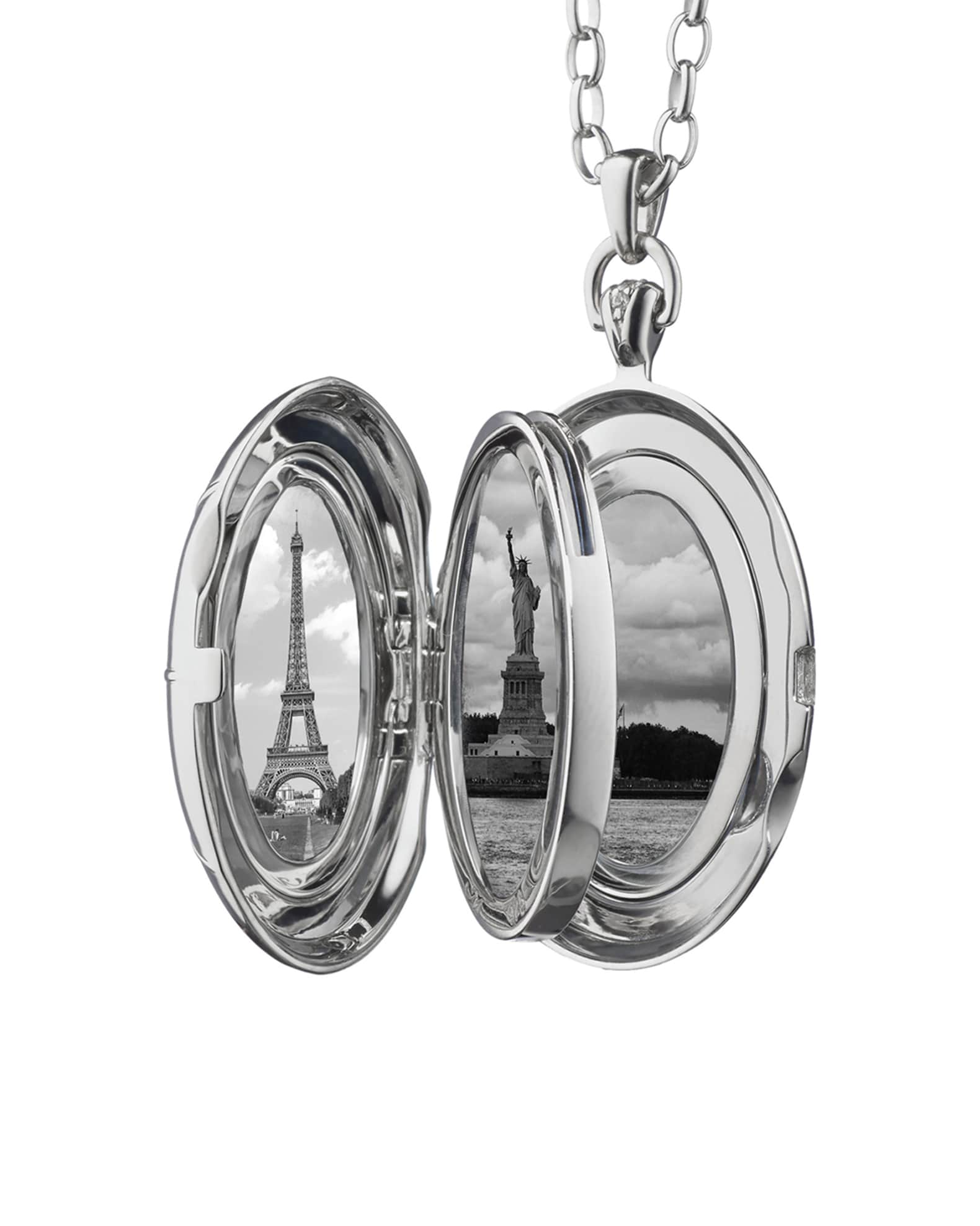 Sterling Silver Starburst Locket Necklace with White Sapphires 1