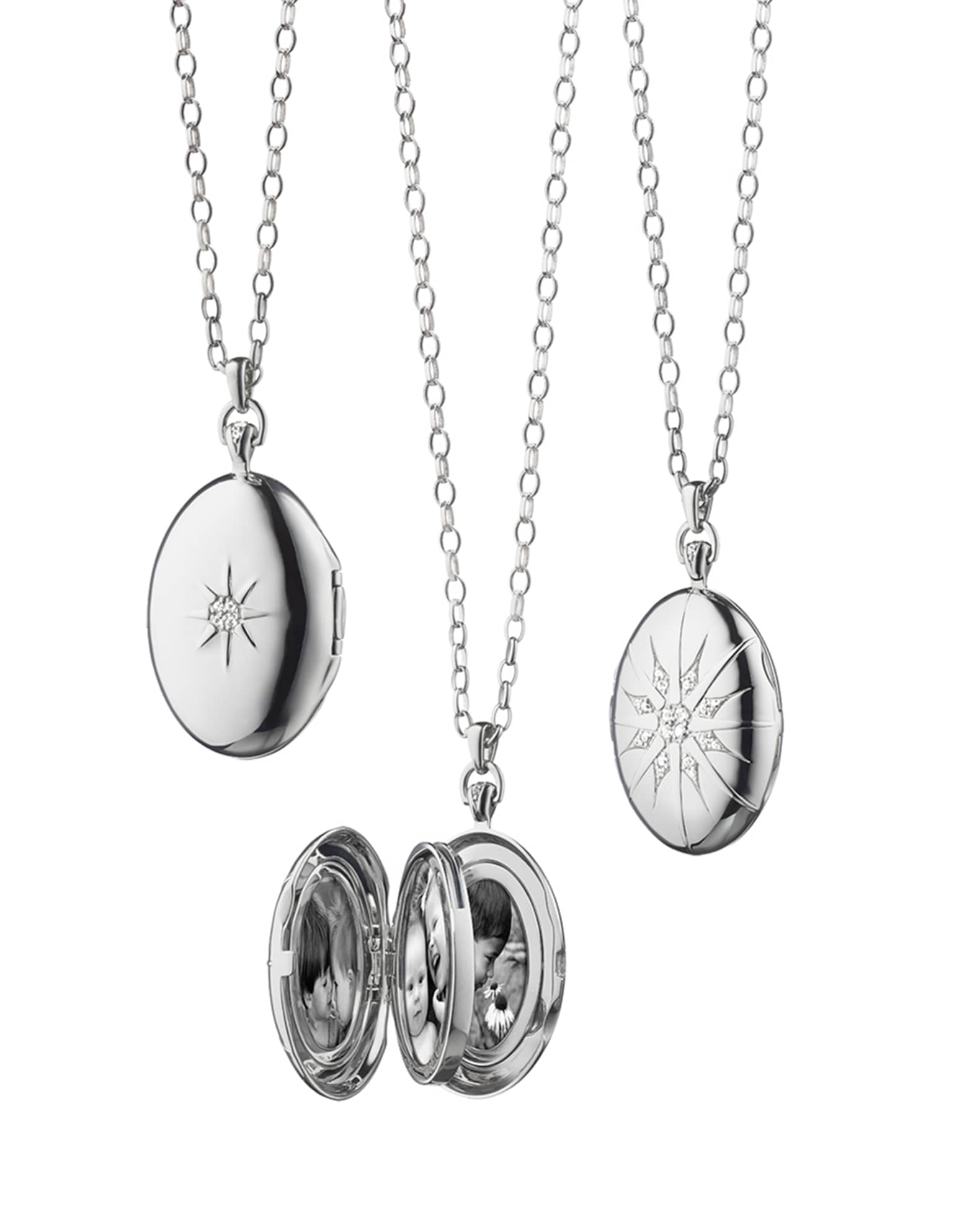 Sterling Silver Starburst Locket Necklace with White Sapphires 0