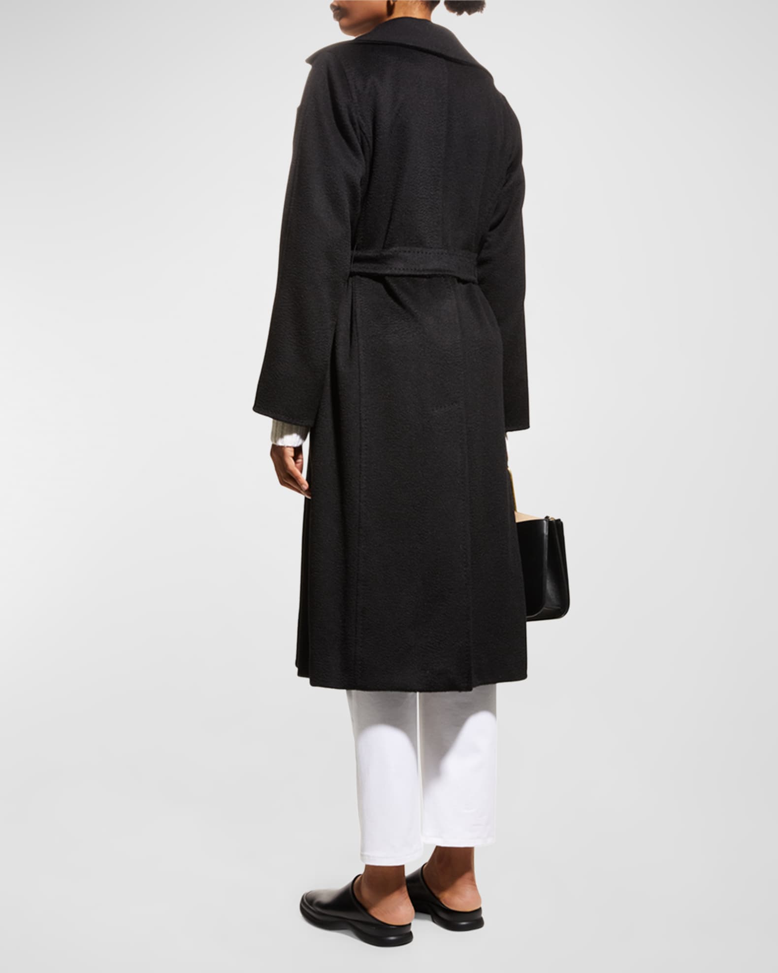 Max Mara Manuela Belted Camel Hair Coat, Black | Neiman Marcus