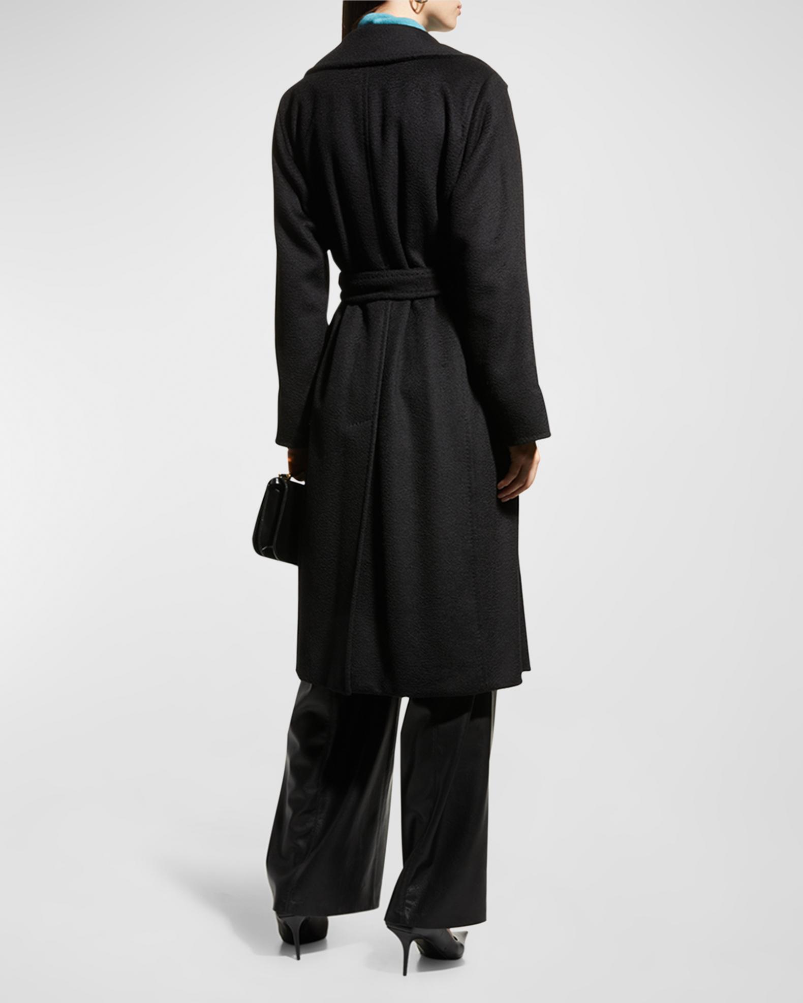 MAXMARAアンドコー ロングコート アンゴラ ラムレザー ベルト L 黒 Max Mara Manuela Belted Camel Hair Coat, Black | Neiman Marcus