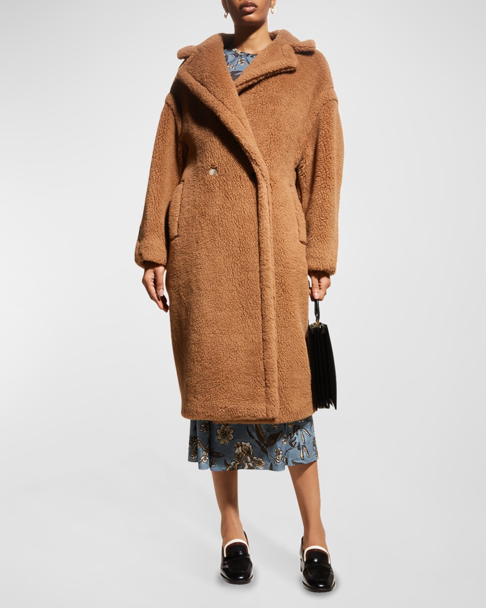 Long camel teddy coat clearance
