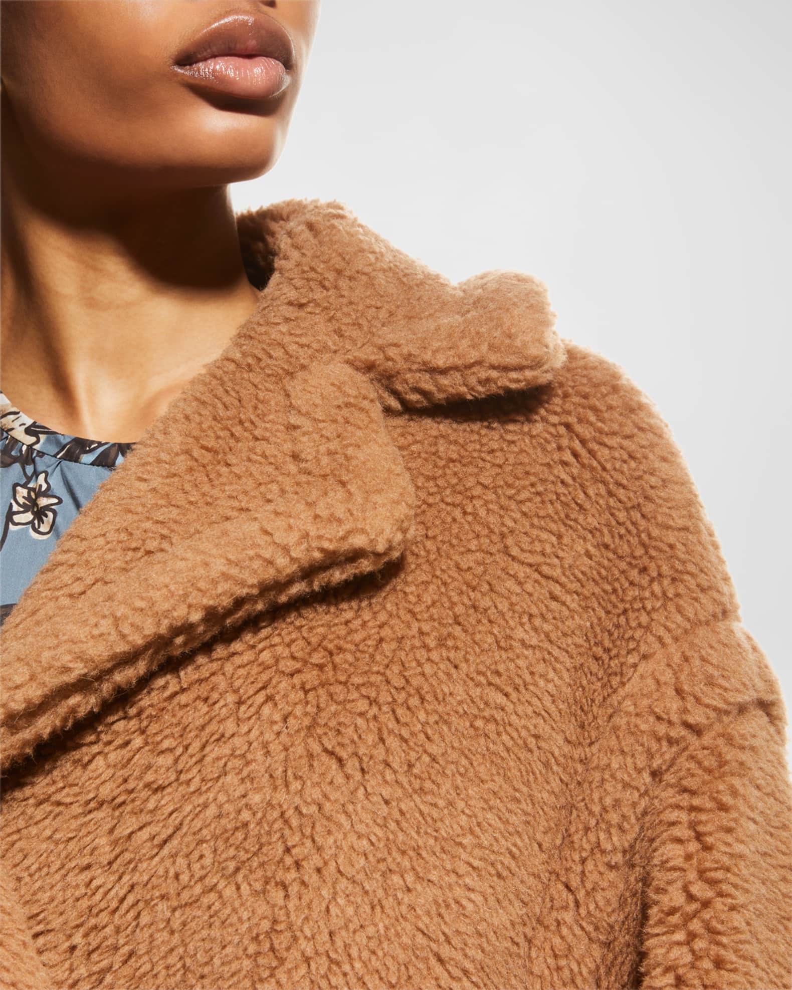 Double Breasted Camel Hair Blend Teddy Coat