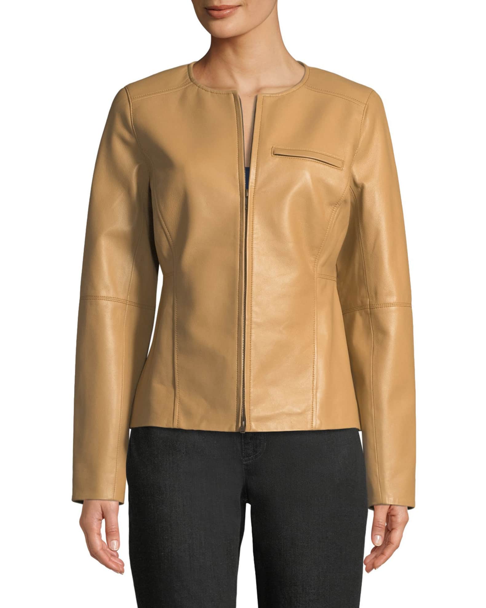 Drapey Zip-Front Shaped Leather Jacket and Matching Items | Neiman Marcus
