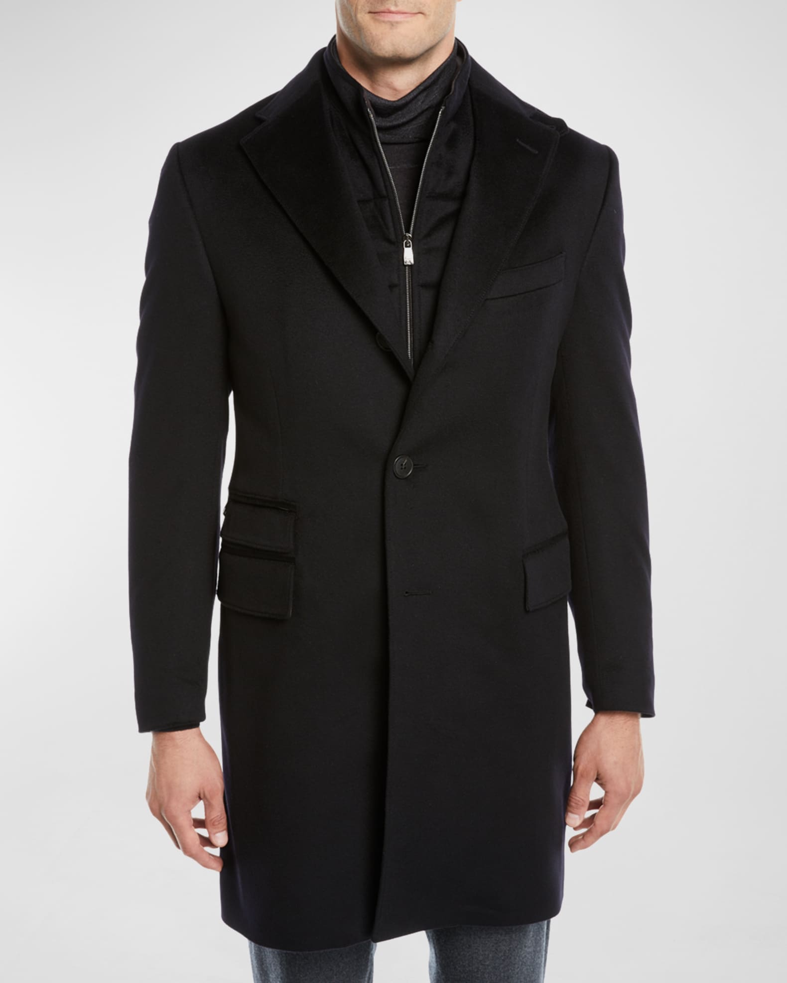 Corneliani Men's ID Wool Top Coat, Black | Neiman Marcus