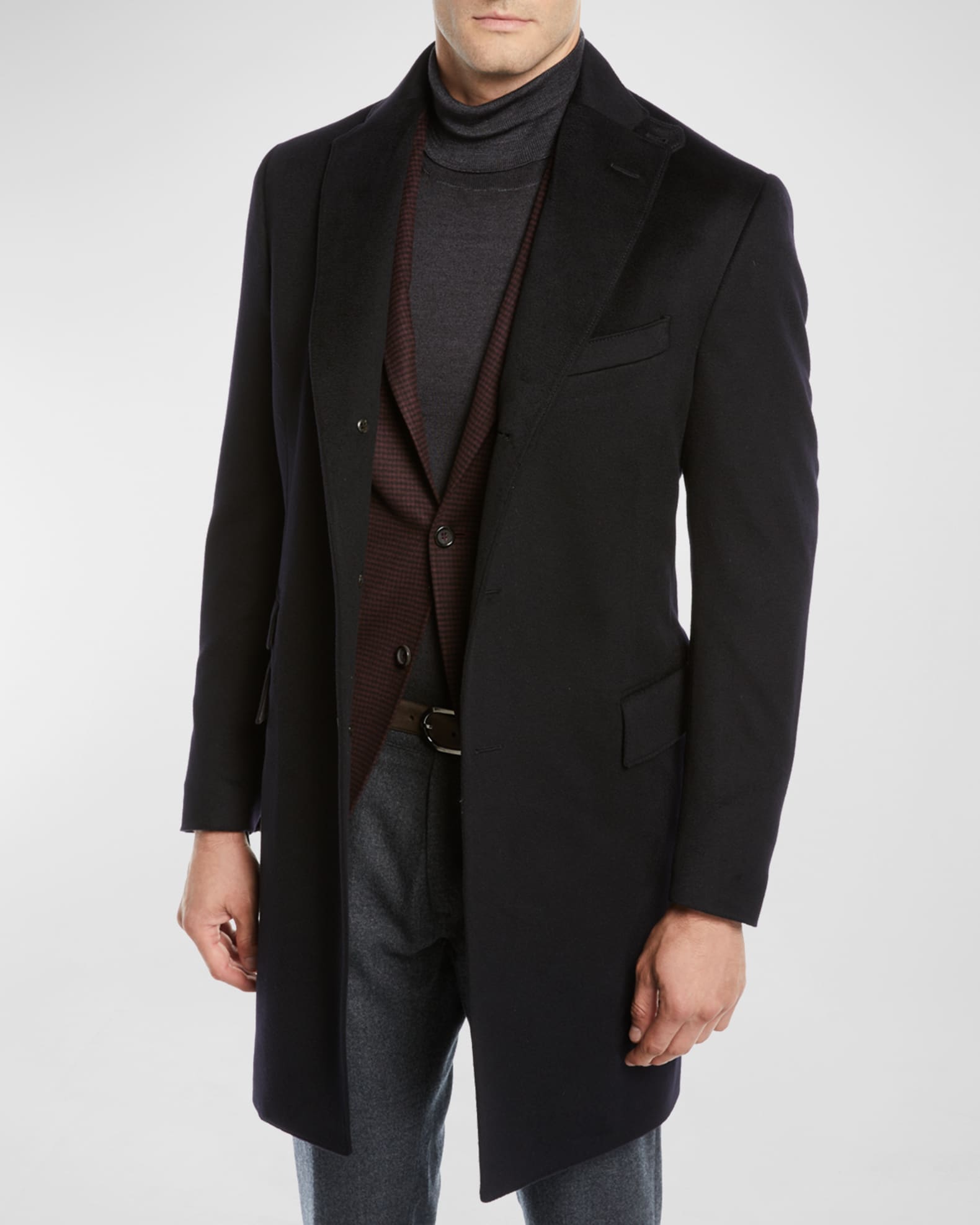 Corneliani Men's ID Wool Top Coat, Black | Neiman Marcus