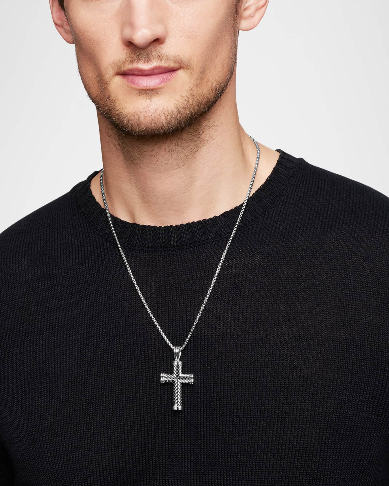 Men's Chevron Cross Pendant in Silver, 40mm 1