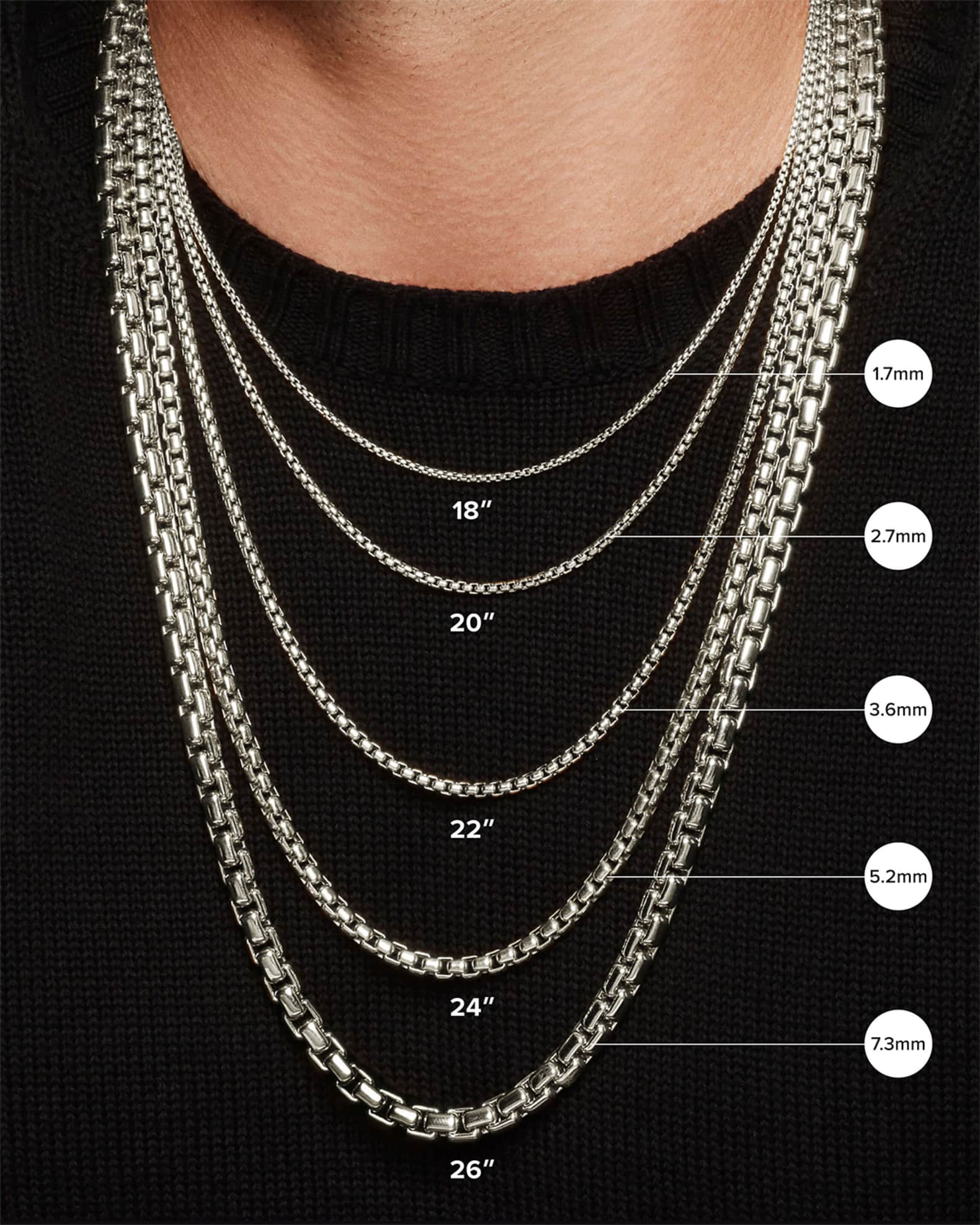 David Yurman ボックスチェーン ネックレス 22inch David Yurman ボックスチェーン ネックレス 3.6mm | シルバートーン