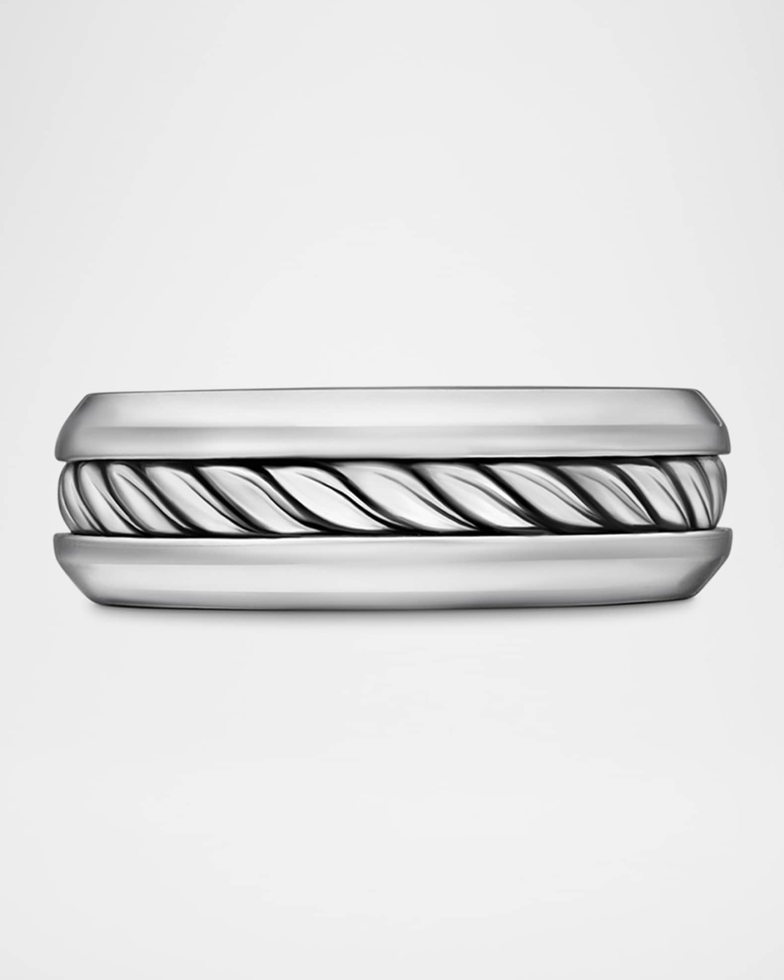 Men s Cable Inset Band Ring in Silver 8mm