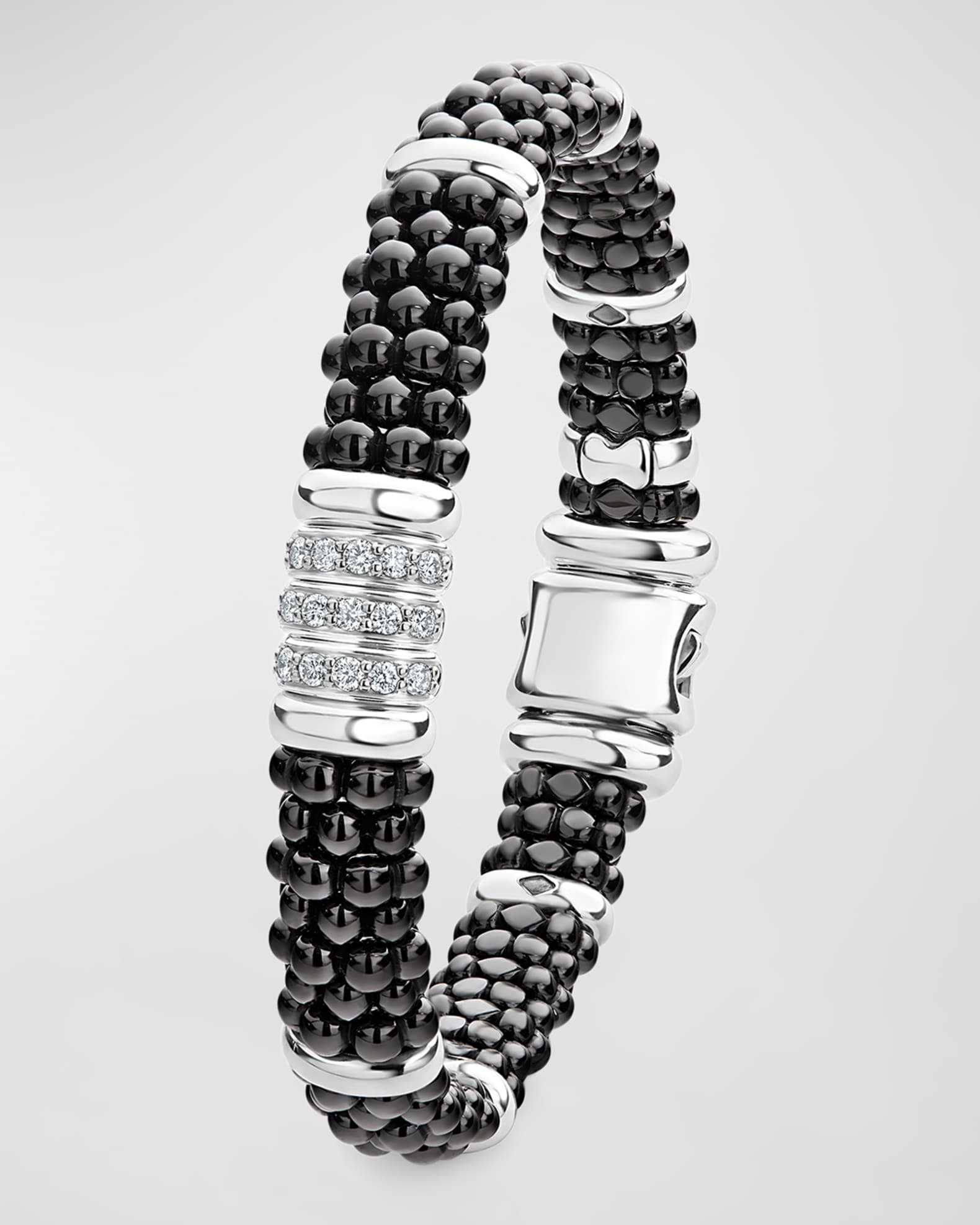 LAGOS Black Caviar Diamond 3Link Bracelet, 9mm Neiman Marcus