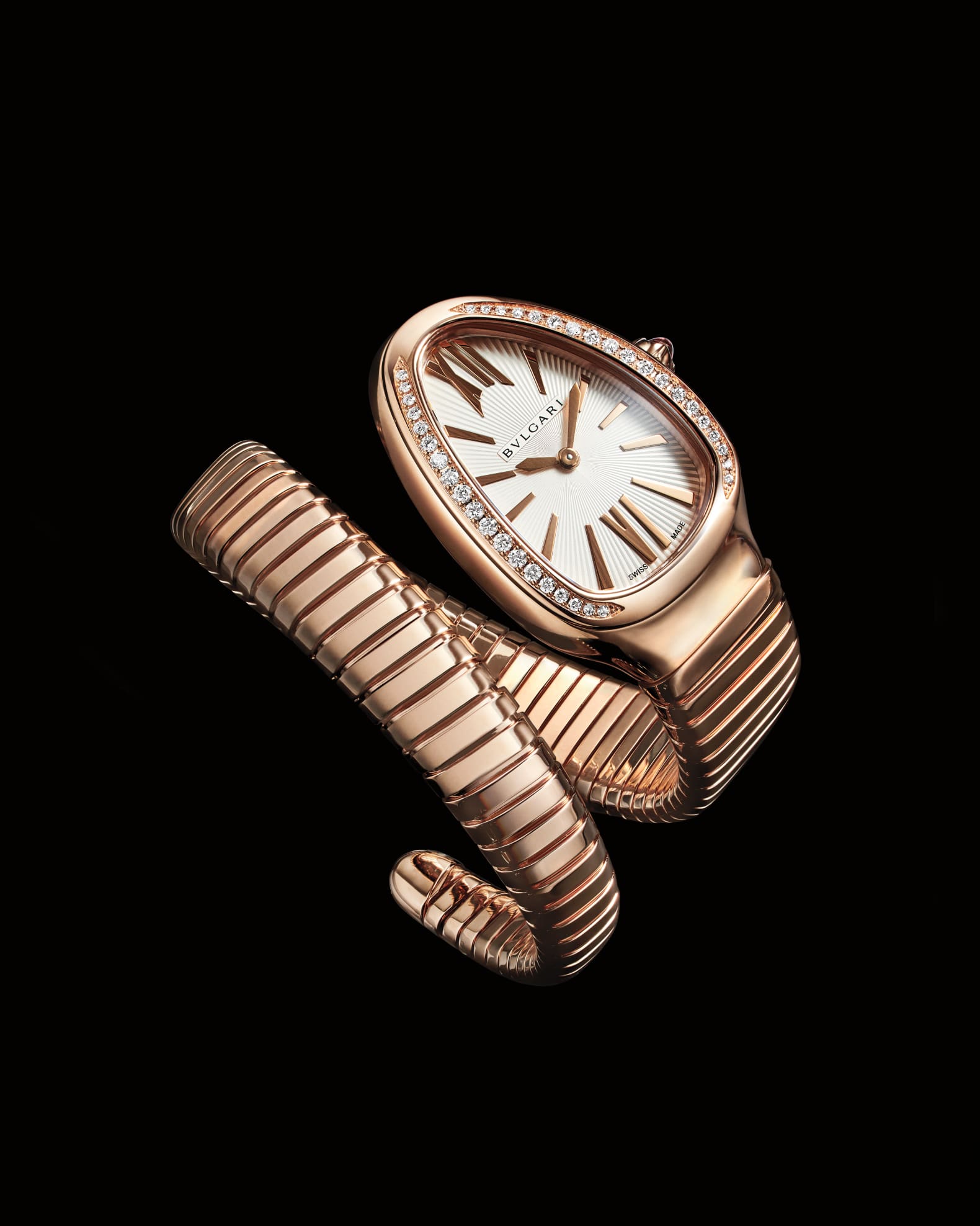 BVLGARI Serpenti Tuboga 35mm 18K Rose Gold Diamond Coil Watch Neiman Marcus