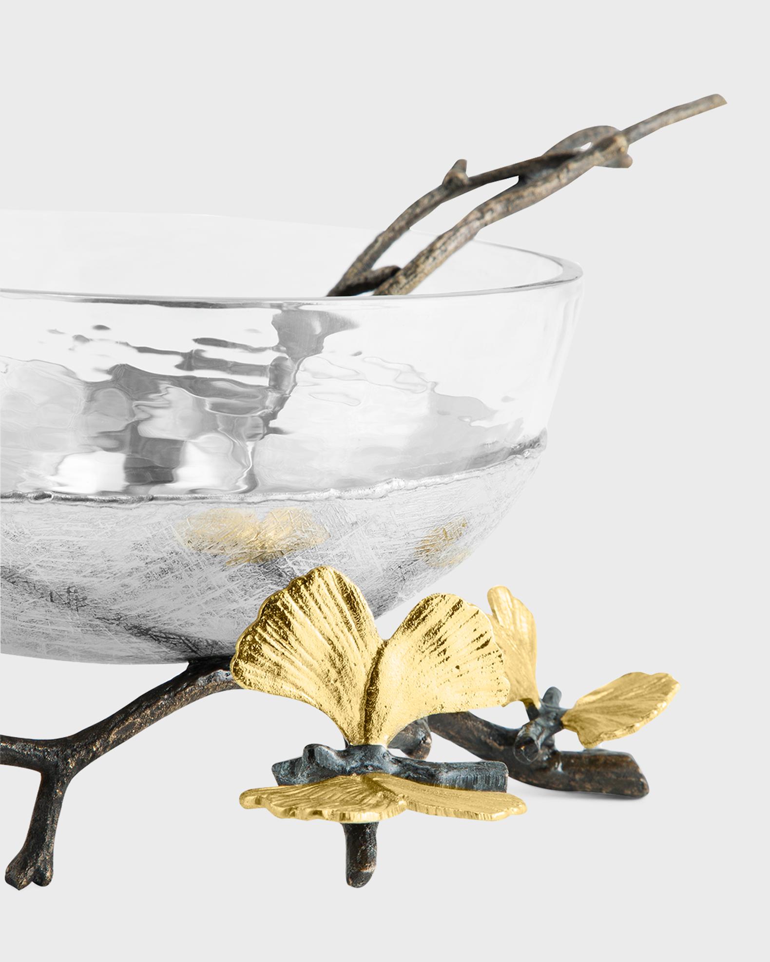 MICHAEL ARAM マイケルアラム チップ＆ディップ 銀杏模様 Michael Aram Butterfly Ginkgo Glass Nut Dish with Spoon | Neiman