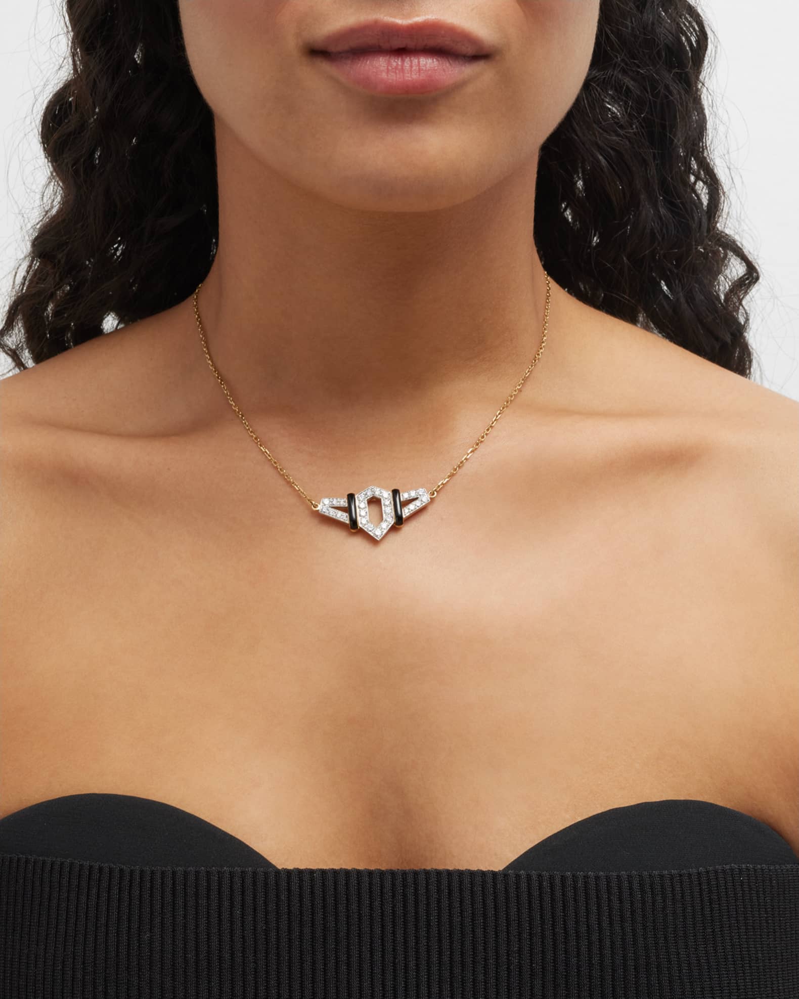 18K Gold Black Enamel Flight Necklace w/ Diamonds 1