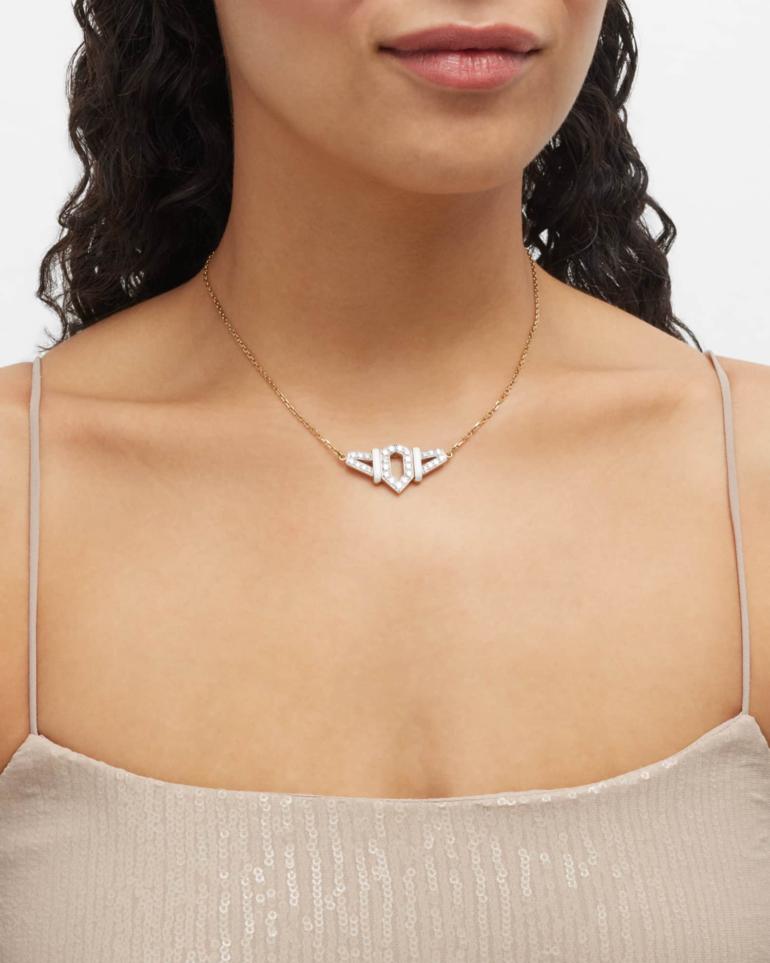 18K Gold  White Enamel Flight Necklace w/ Diamonds 1