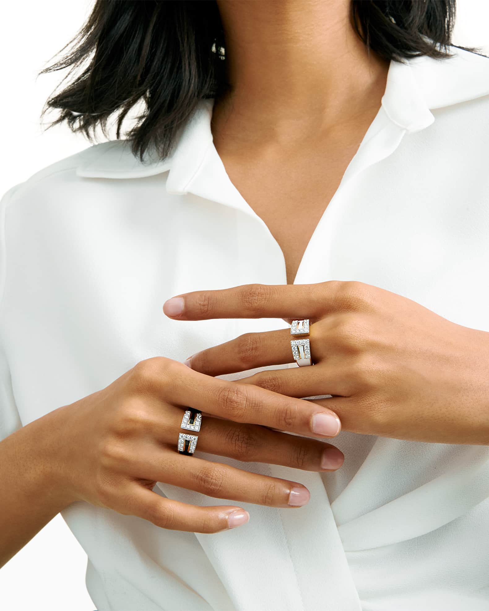 Brilliant-Cut Diamond and Black Enamel Ring in Platinum and Gold, Size 6.5 1