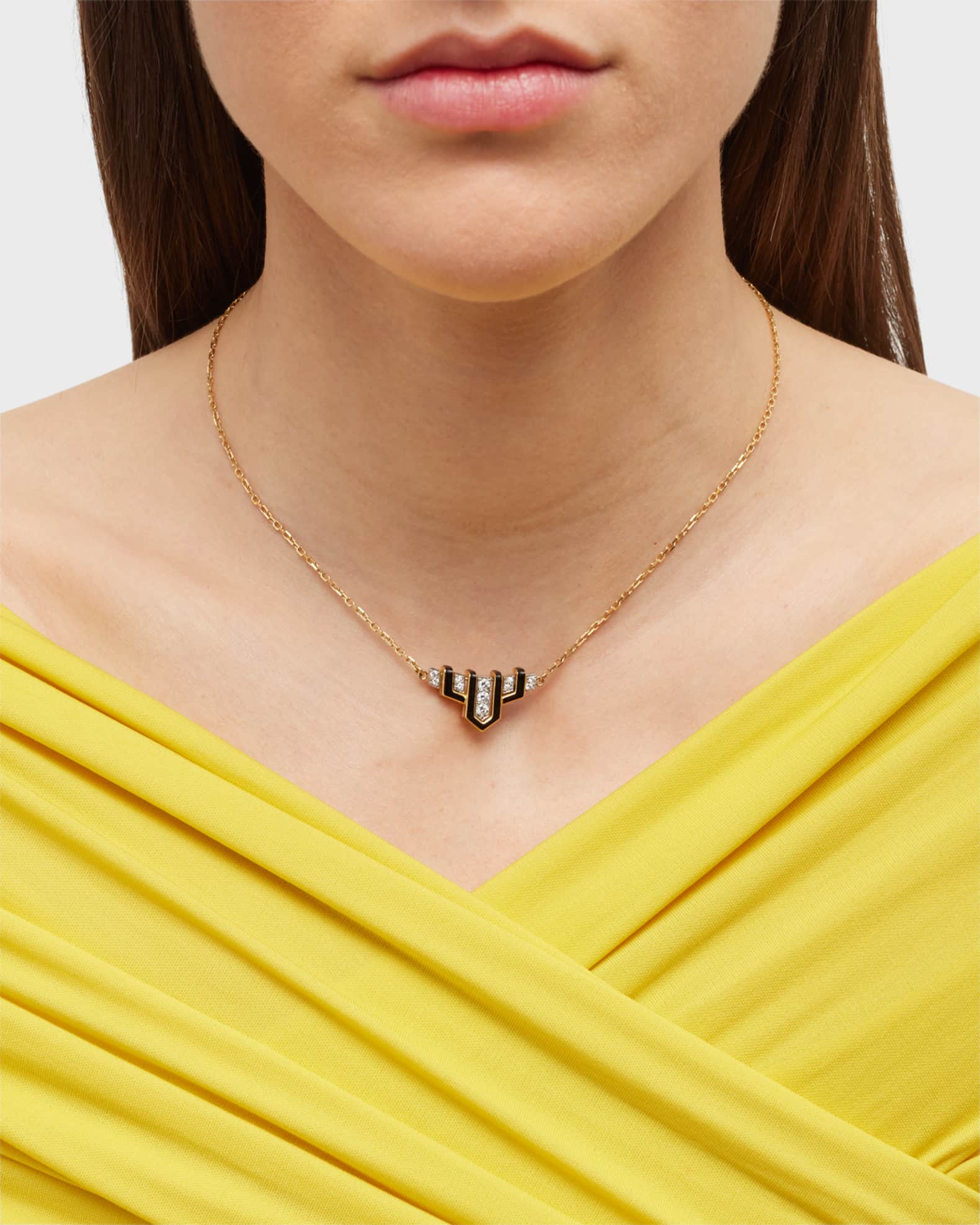 18K Gold Black Enamel Scape Necklace w/ Diamonds 1