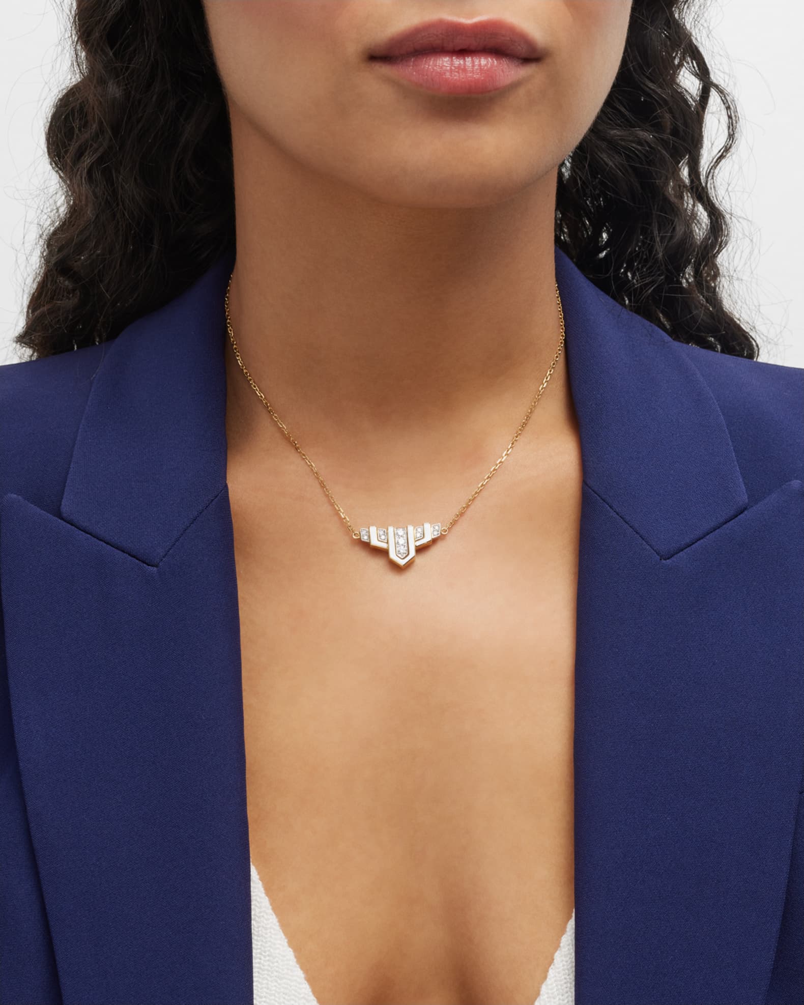 18K Gold White Enamel Scape Necklace w/ Diamonds 1