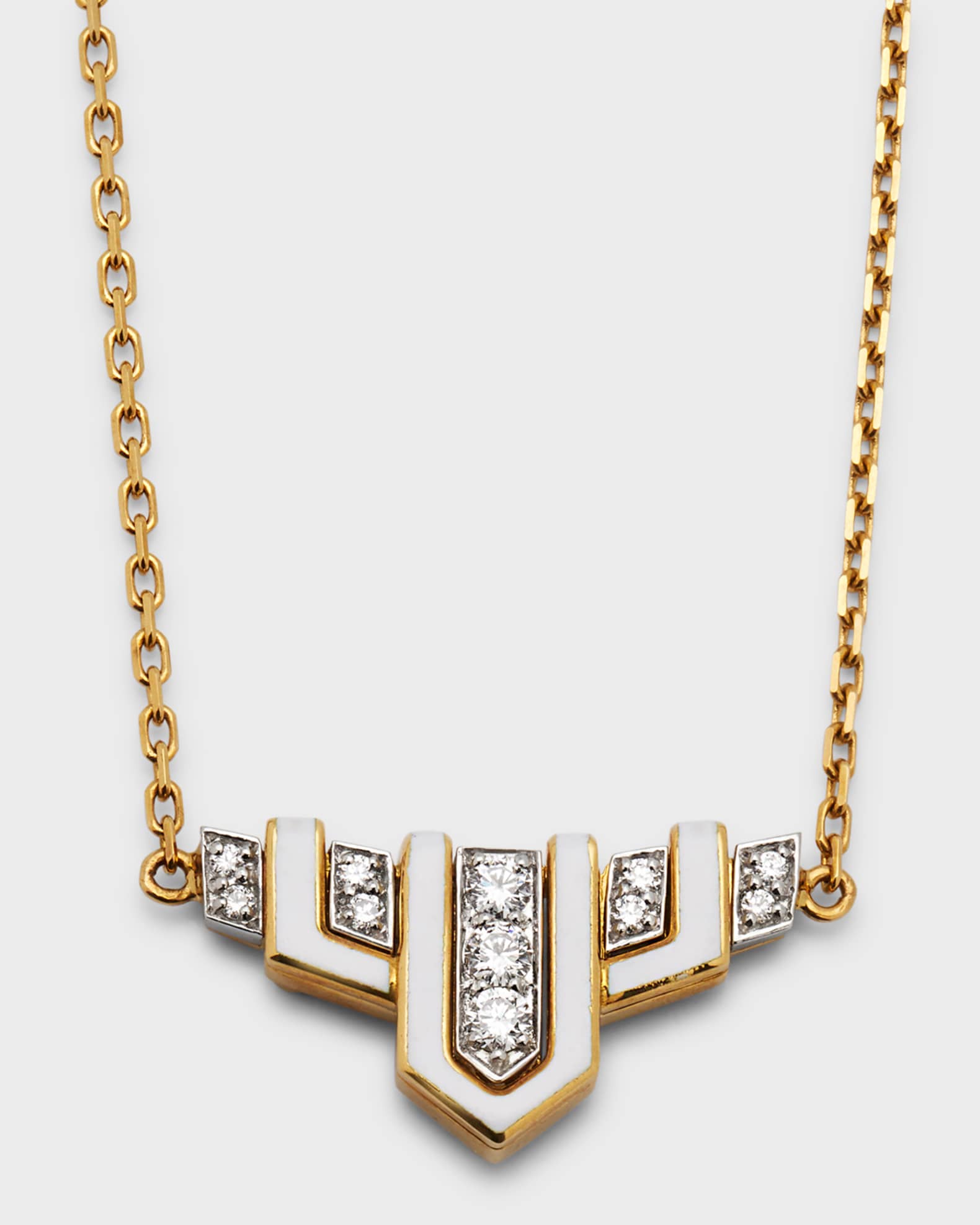 18K Gold White Enamel Scape Necklace w/ Diamonds 0