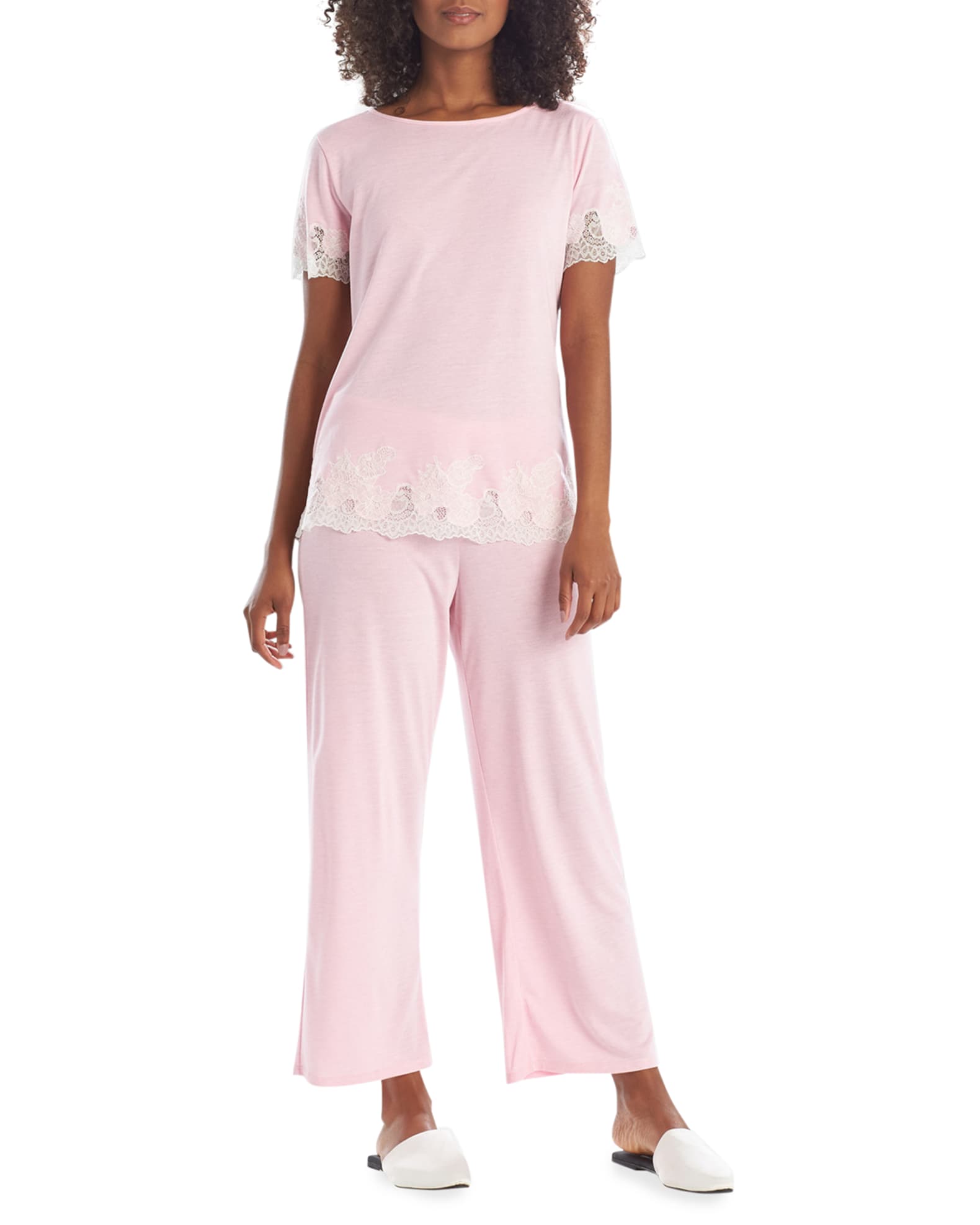 Natori Shangri La Luxe Lace-Trim Pajama Set | Neiman Marcus