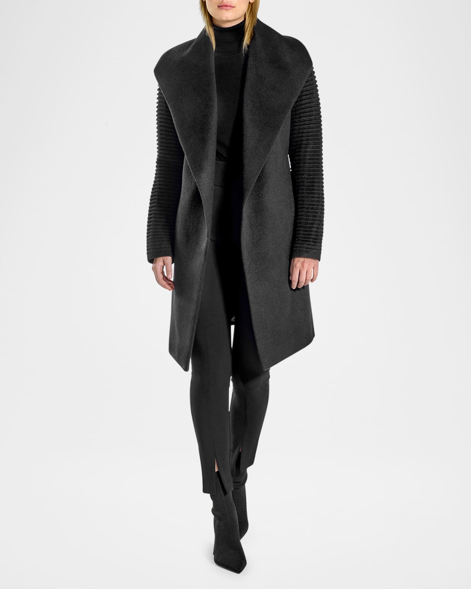 Sentaler wrap coat with ribbed sleeves sales