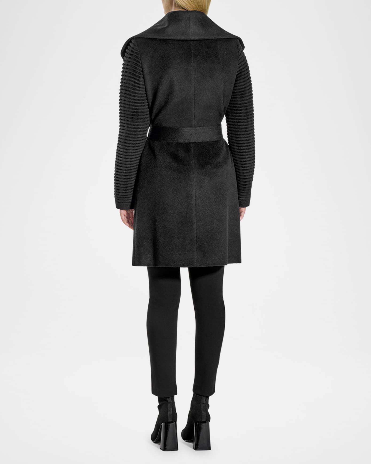 Sentaler wrap coat with ribbed sleeves clearance