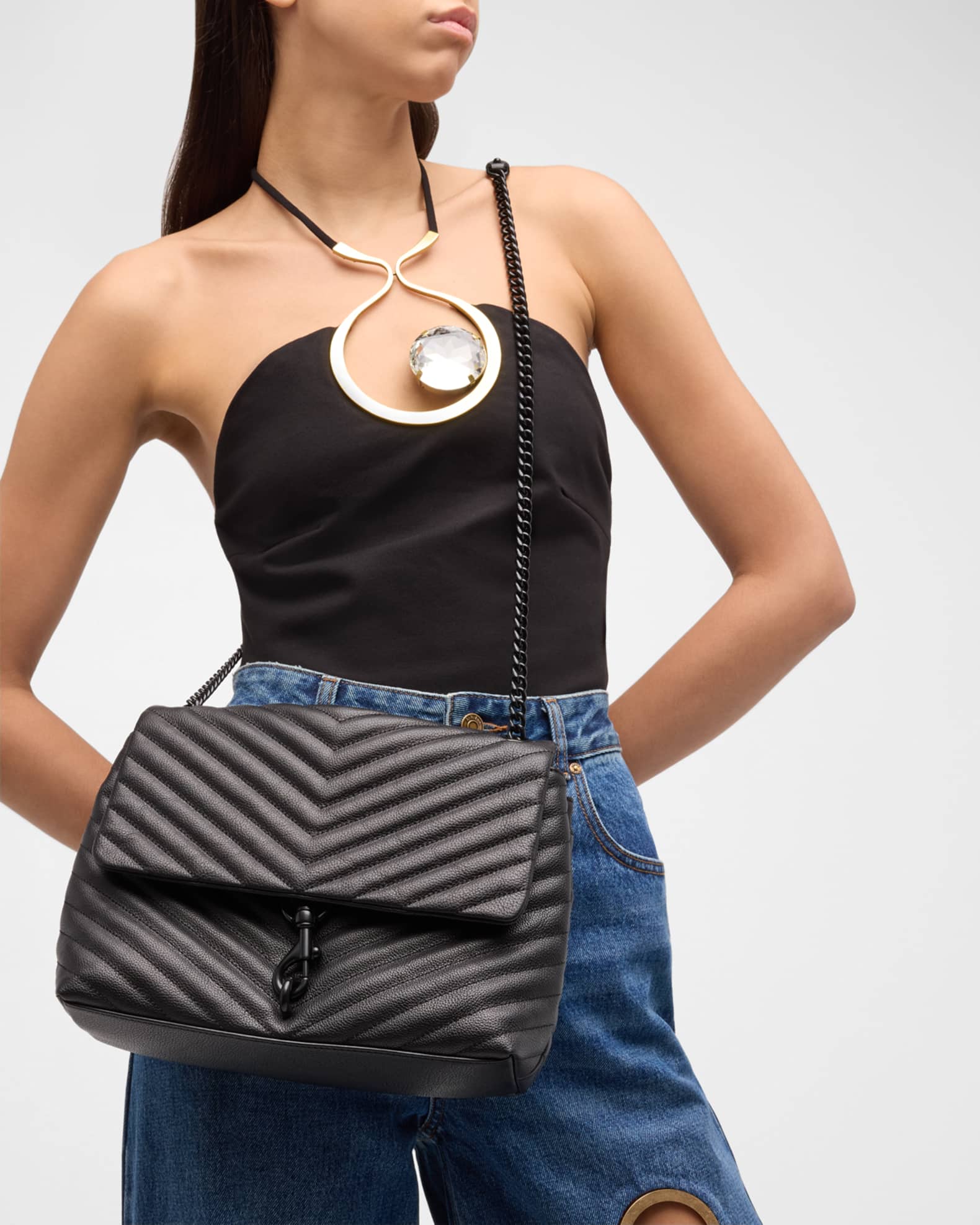 Edie Quilted Leather Flap Shoulder Bag 1