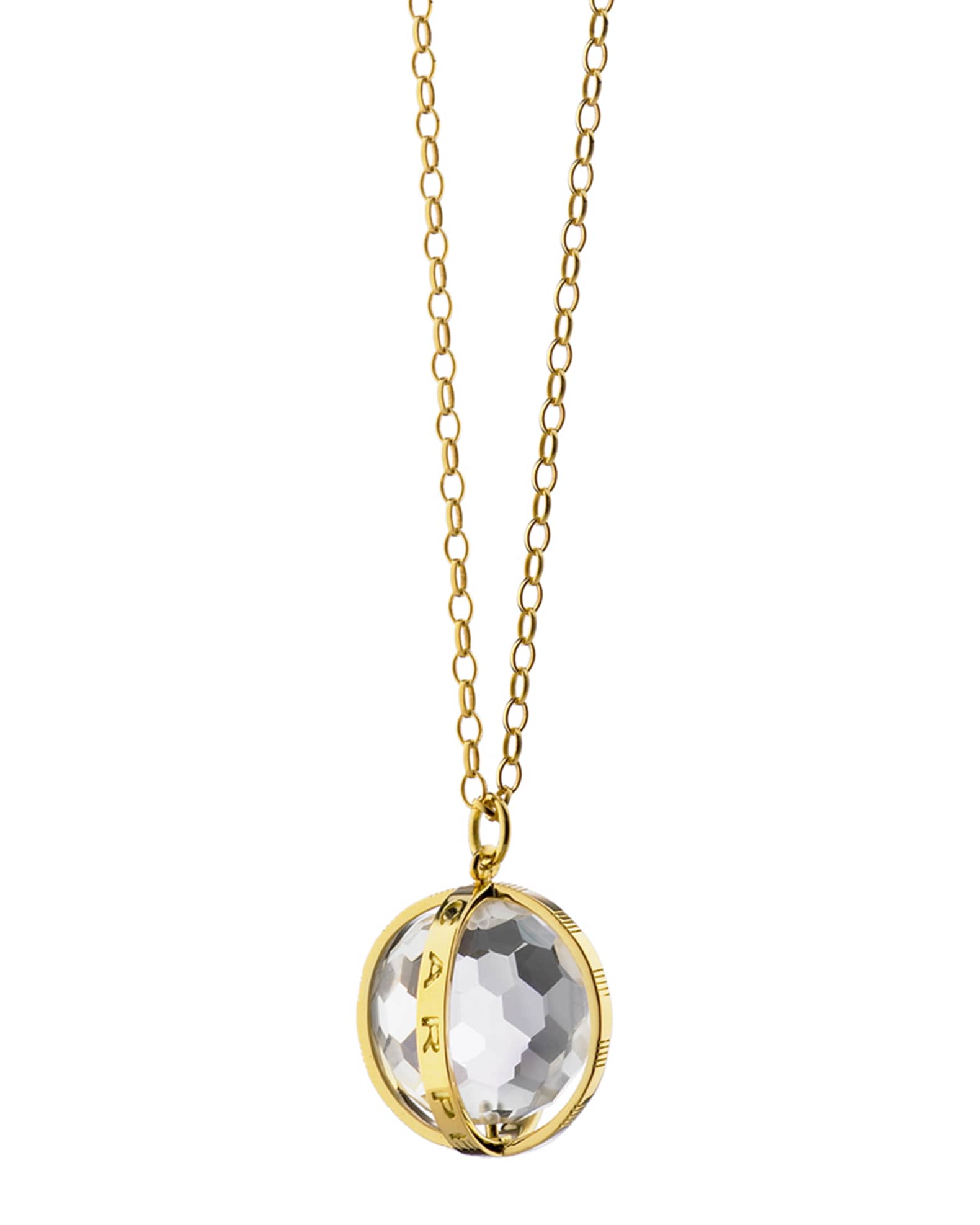 18K Yellow Gold Large Carpe Diem Charm Necklace with Faceted Rock Crystal, 30"L 0