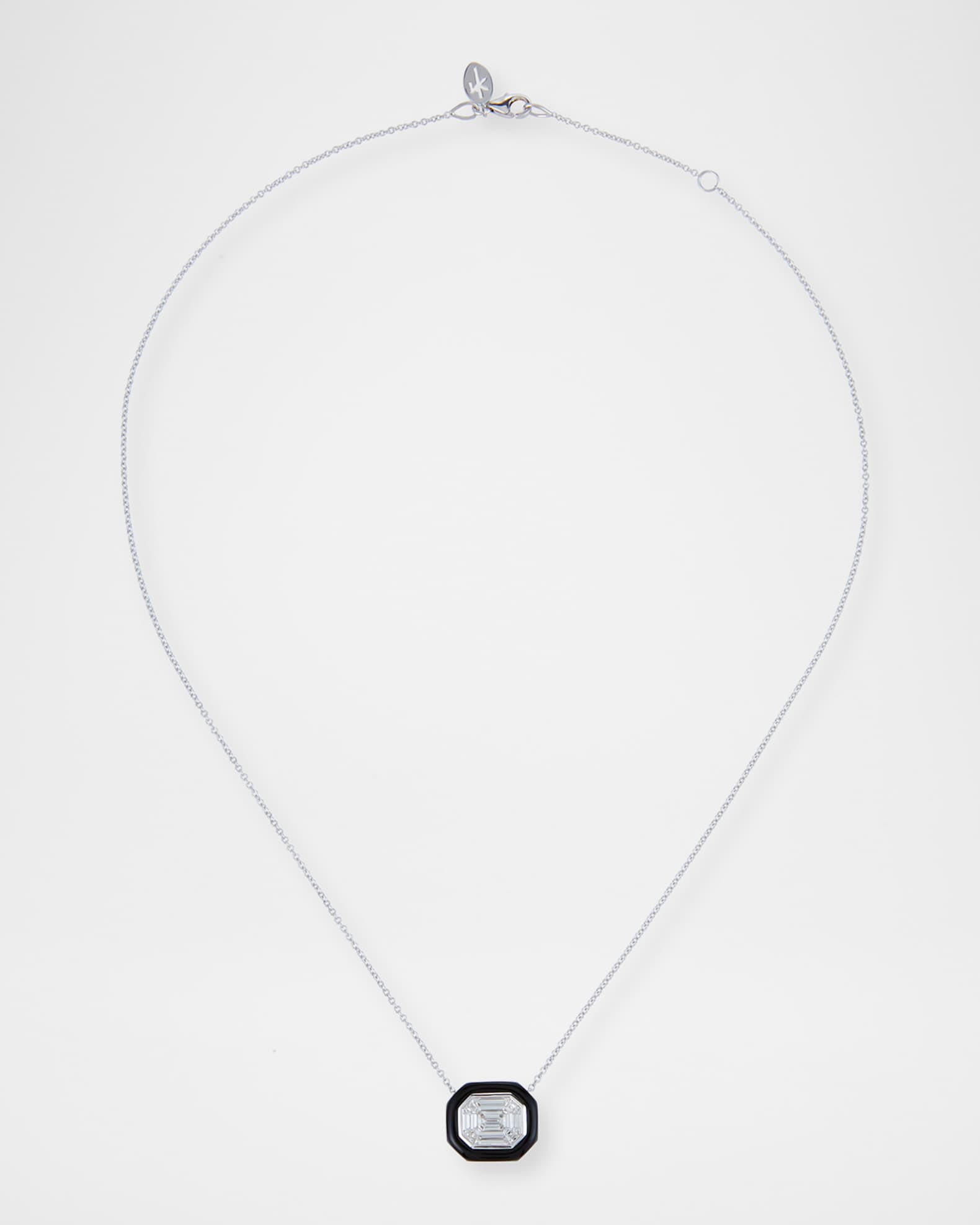 18k White Gold Oui Diamond & Enamel Necklace 0