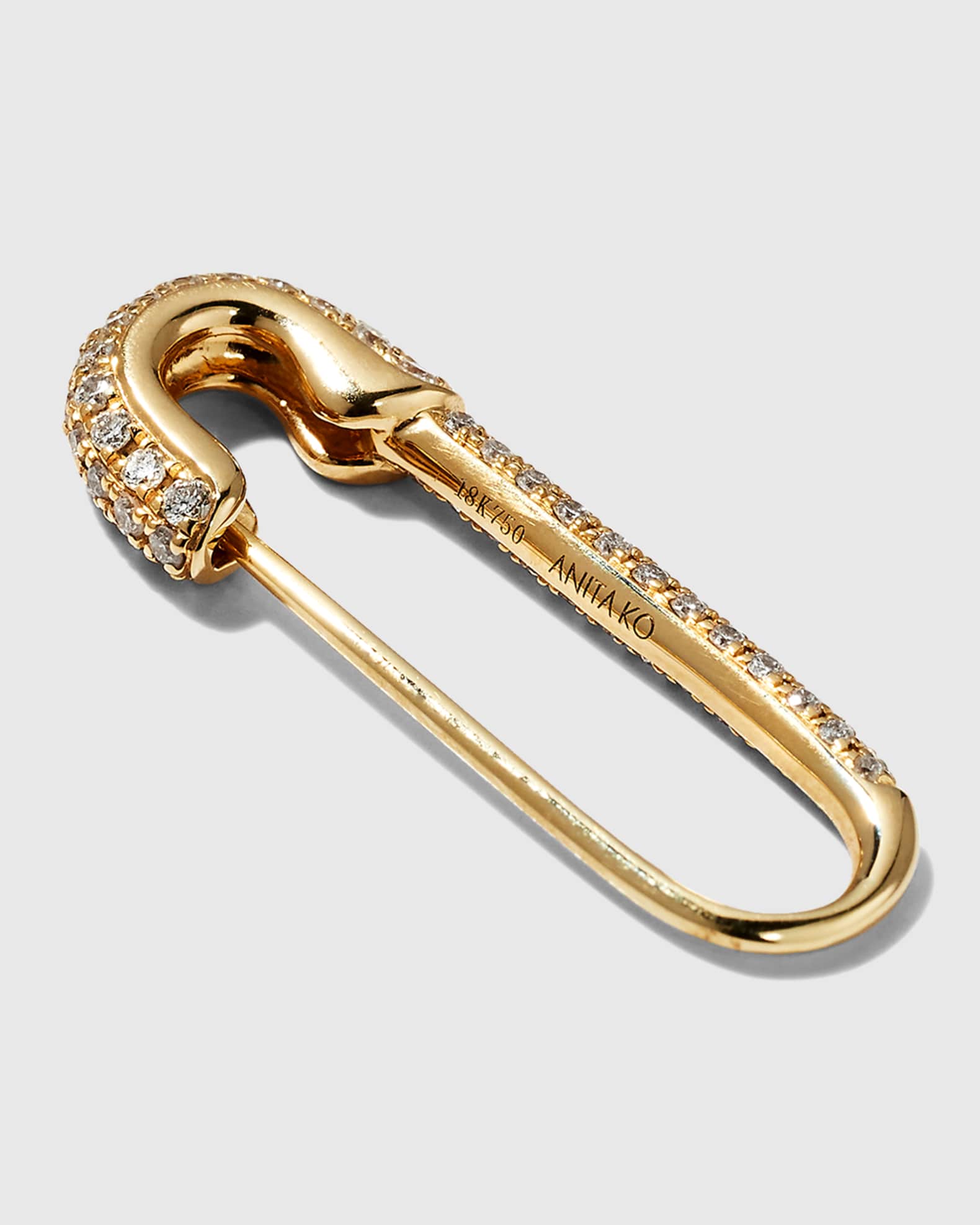 Anita Ko 18k Yellow Gold Diamond Safety Pin Earring, Single, Left