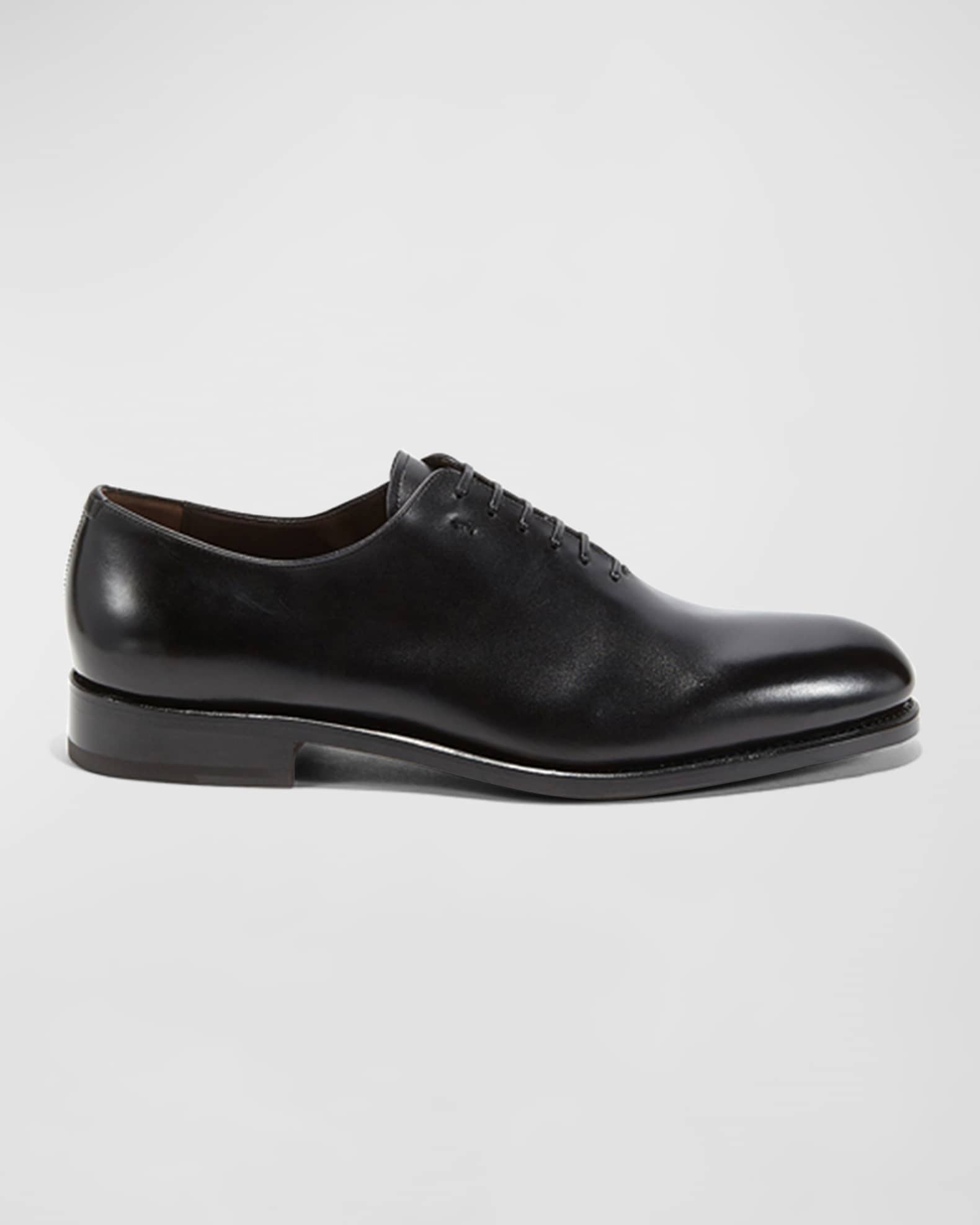 Ferragamo Black Leather Lace Up Shoes