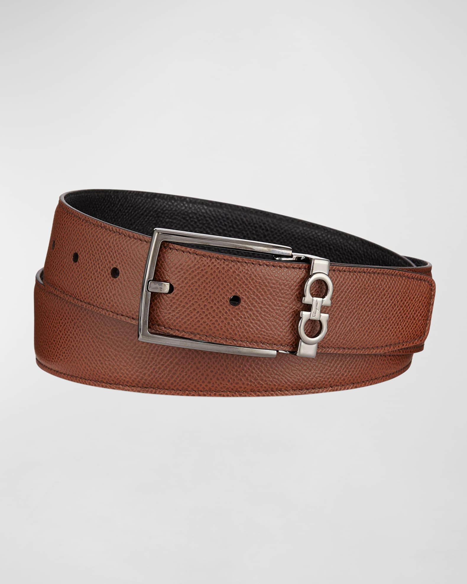 Ferragamo Reversible and Adjustable Gancini Belt Black/Titanium