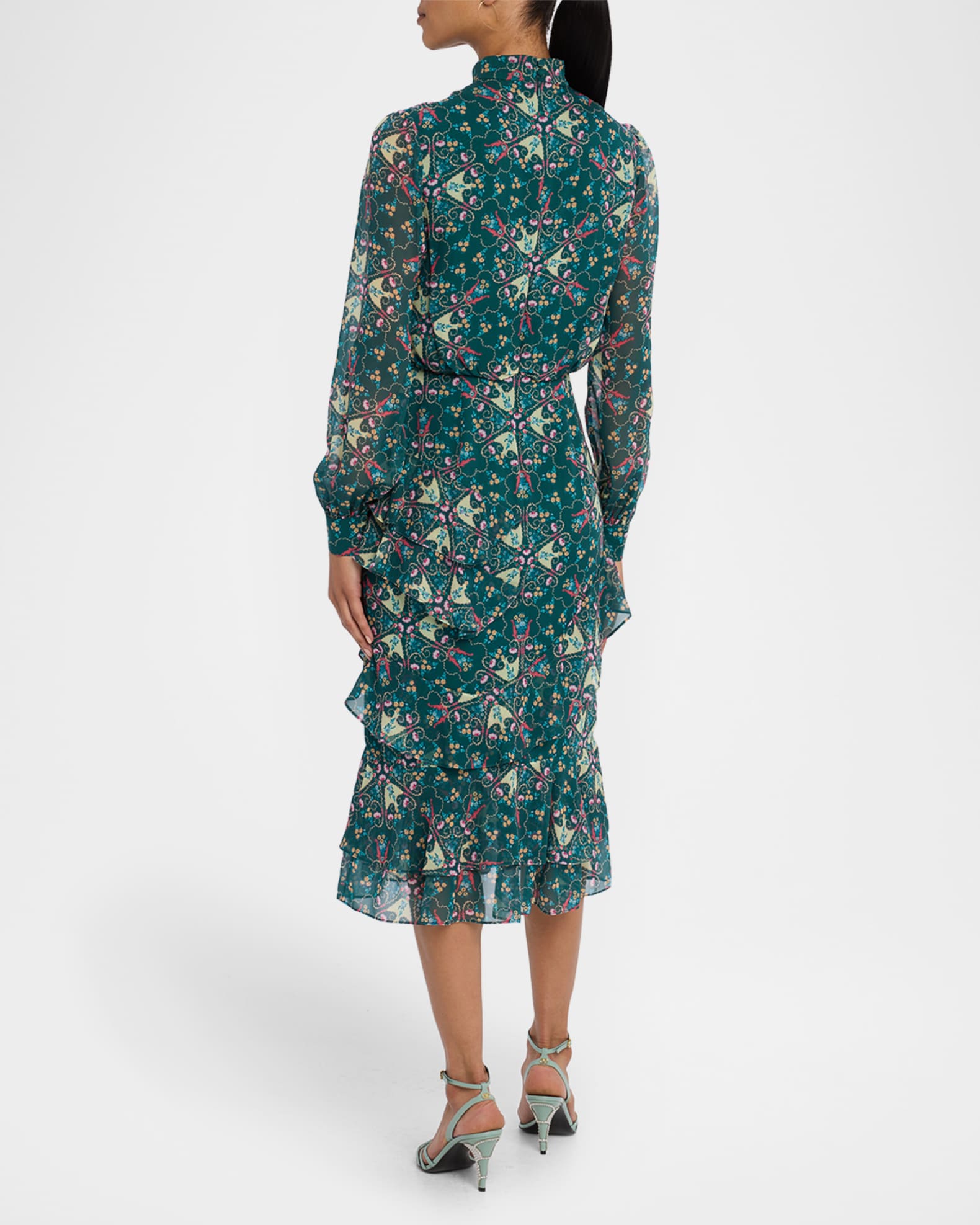 【SALONI】isa ruffled プリント silk-ette ミディ ドレス Isa Ruffle Dress in Mono Dot – SALONI