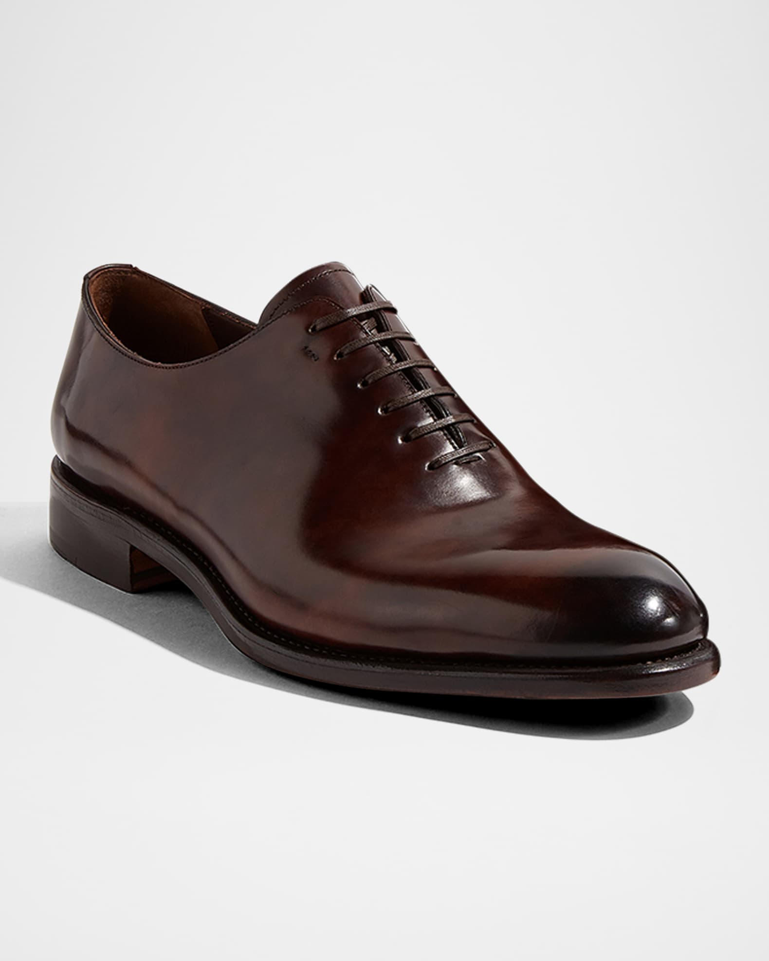 Ferragamo Men's Angiolo Tramezza Whole-Cut Leather Lace-Up Shoes