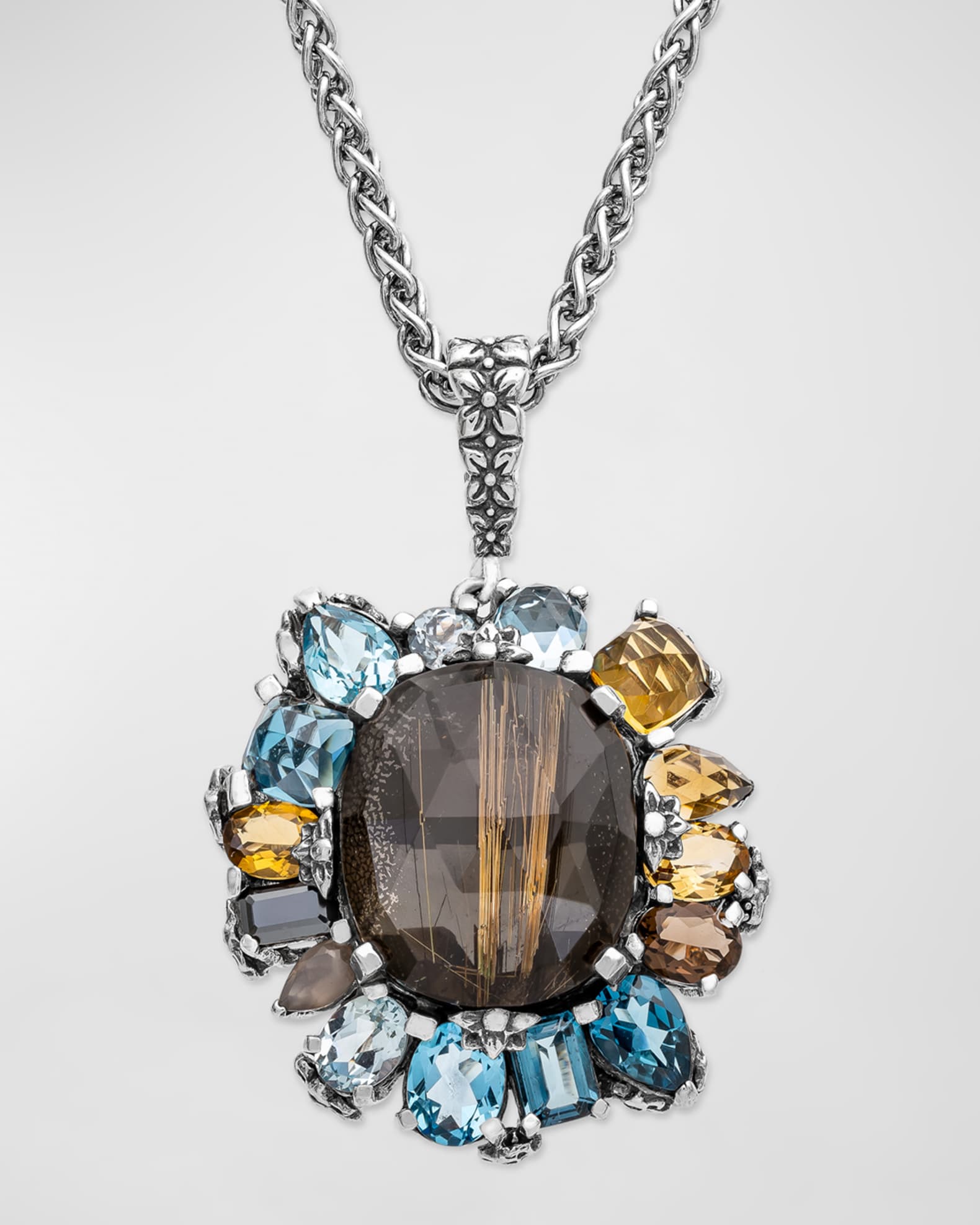 Stephen Dweck Gold Hair Rutilated Quartz and Multi Stone Pendant Necklace Neiman Marcus
