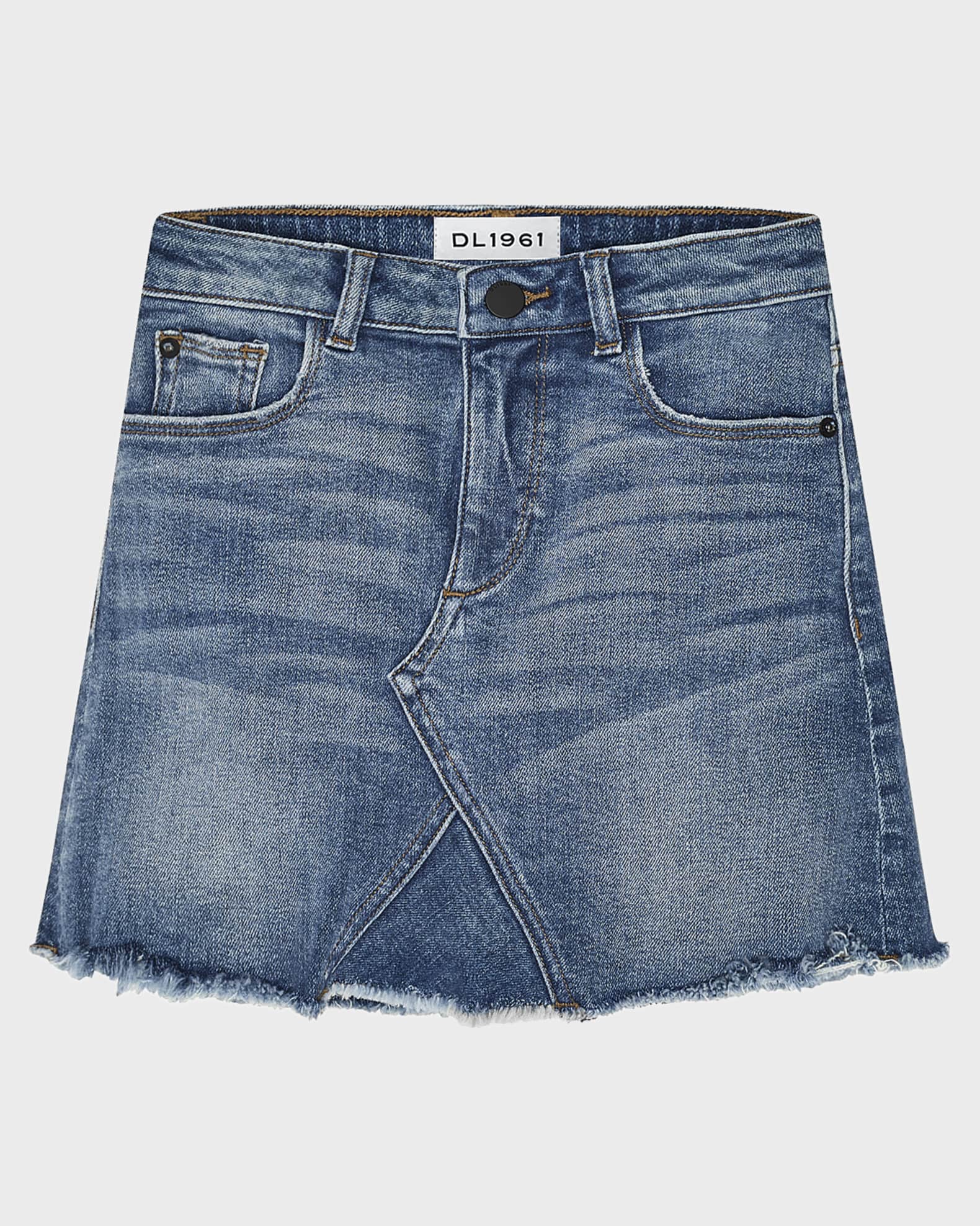 DL1961 Girls' Jenny Raw-Edge Denim Mini Skirt, Size 7-16