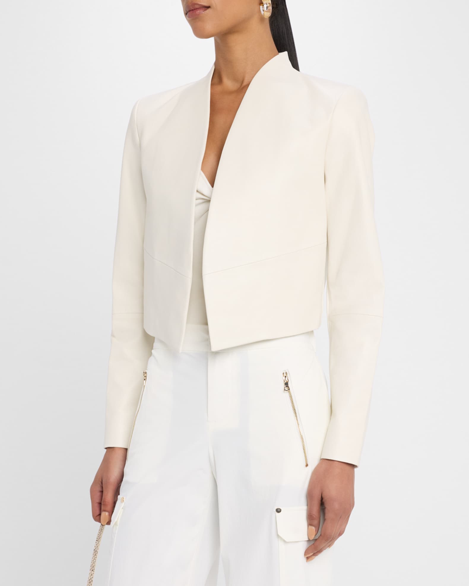 美品 Alice＋Olivia レザージャケット Ｓ Alice + Olivia Harvey Draped Open-Front Leather Jacket