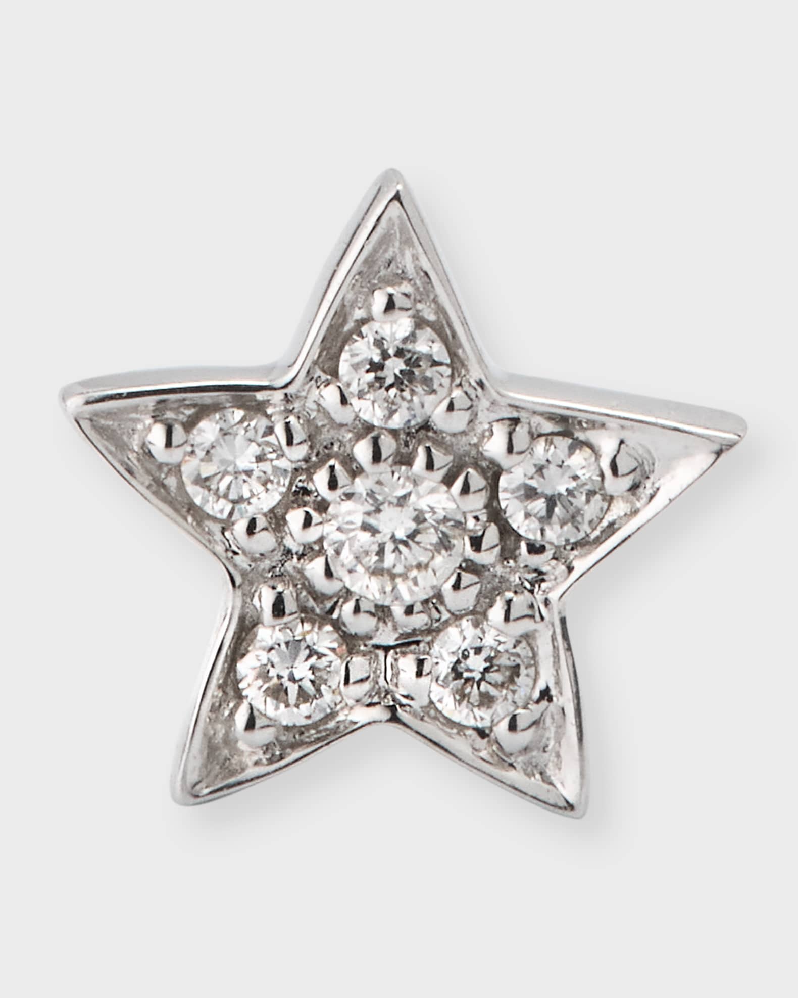 14k White Gold Pave Star Stud Earring, Single  0