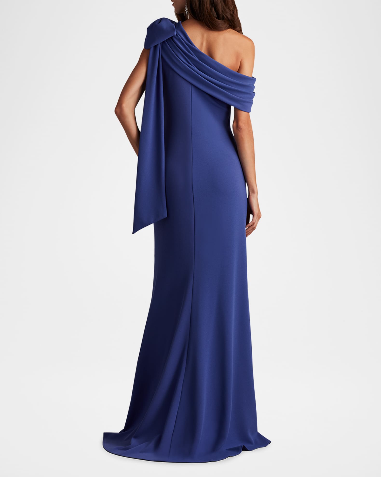 Tadashi Shoji Cassia Colorblock Bow-Shoulder Crepe Gown | Neiman