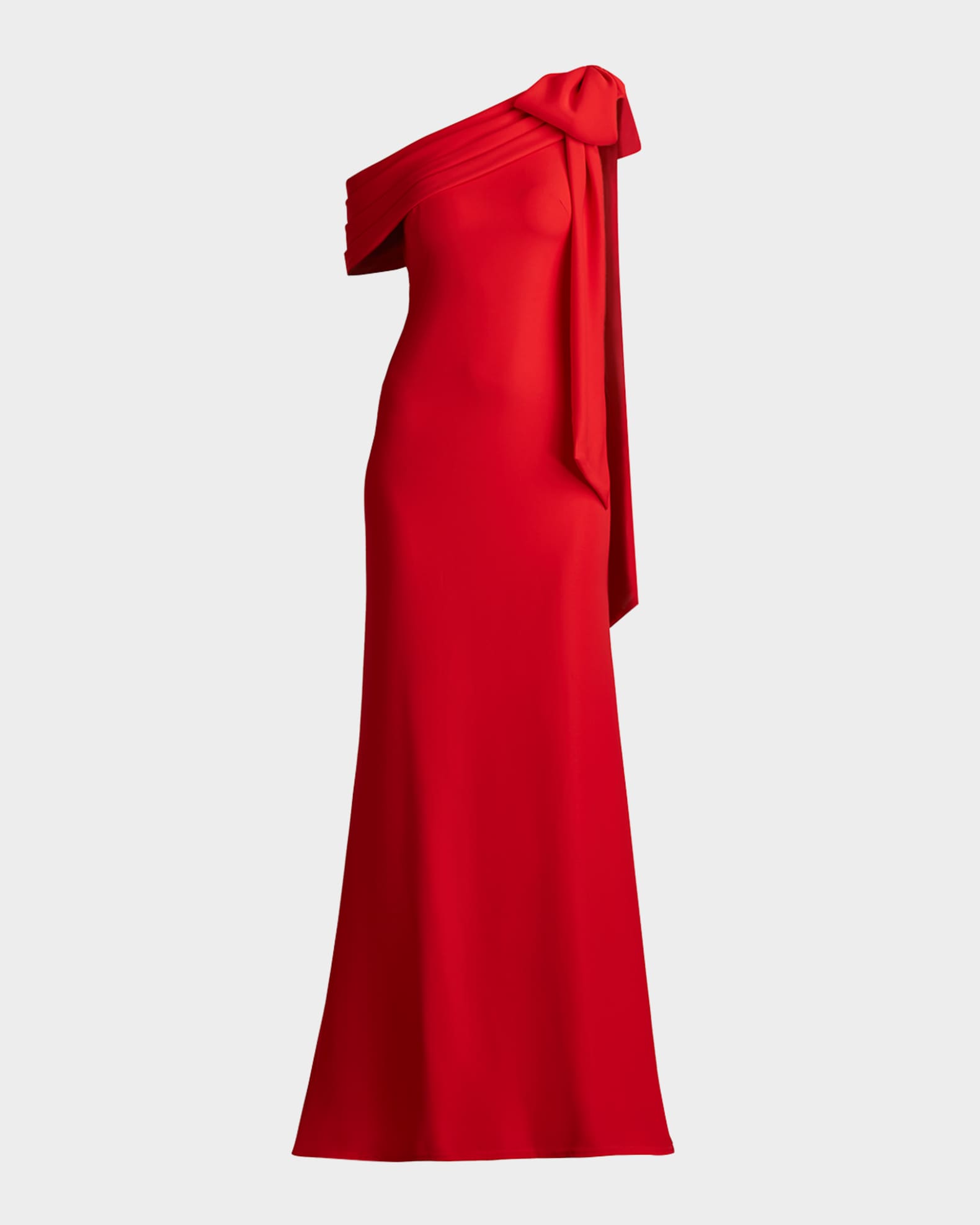 Tadashi Shoji Cassia Colorblock Bow-Shoulder Crepe Gown Tadashi Shoji Cassia Colorblock Bow-Shoulder Crepe Gown